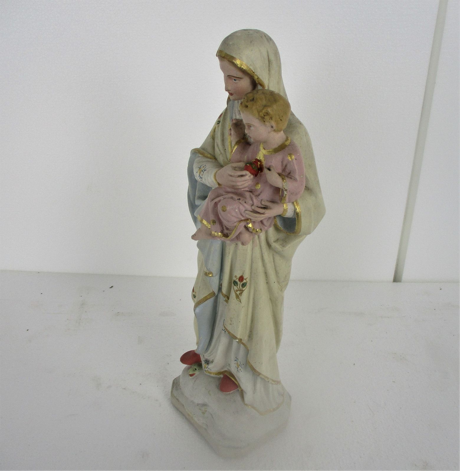 Statue Virgin Mary Madonna Infant Child Jesus Treading On Snake Plaster Htf 16.1 photo vinterior