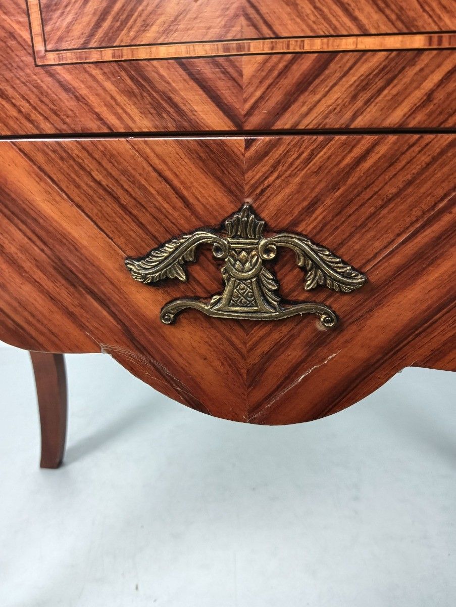 788.0 Cabinet Wood Marble Top Inlay Marquetry Brass Trims Commode End Table Vintage Wo photo