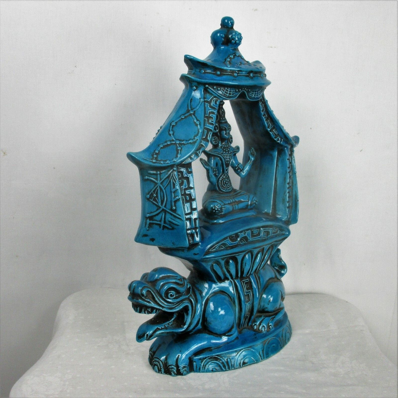Ceramic Buddha Statue Rimini Blue Foo Dog Temple Marked Arca Turquoise Lovely photo Art