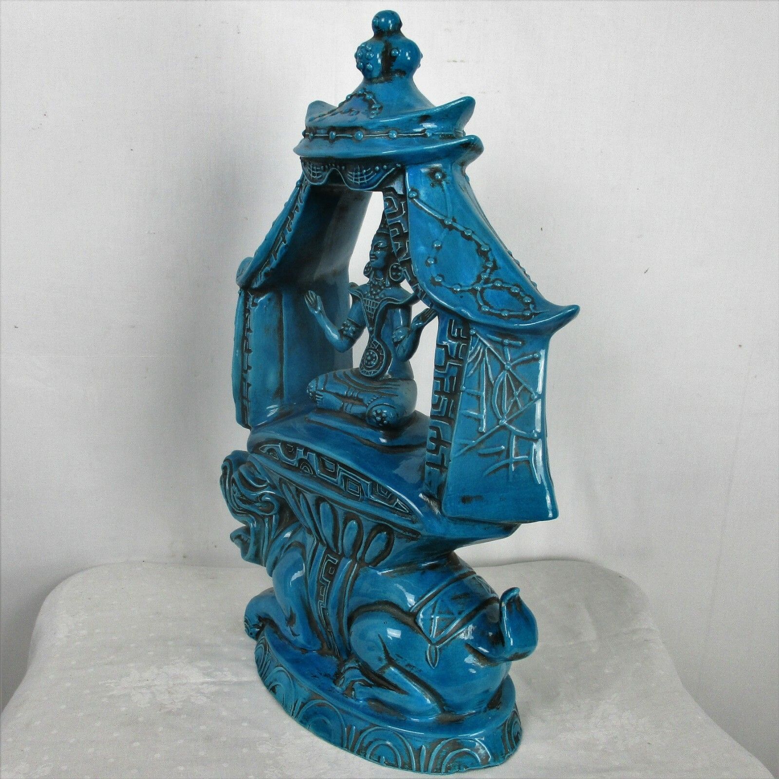 Ceramic Buddha Statue Rimini Blue Foo Dog Temple Marked Arca Turquoise Lovely photo 256.0
