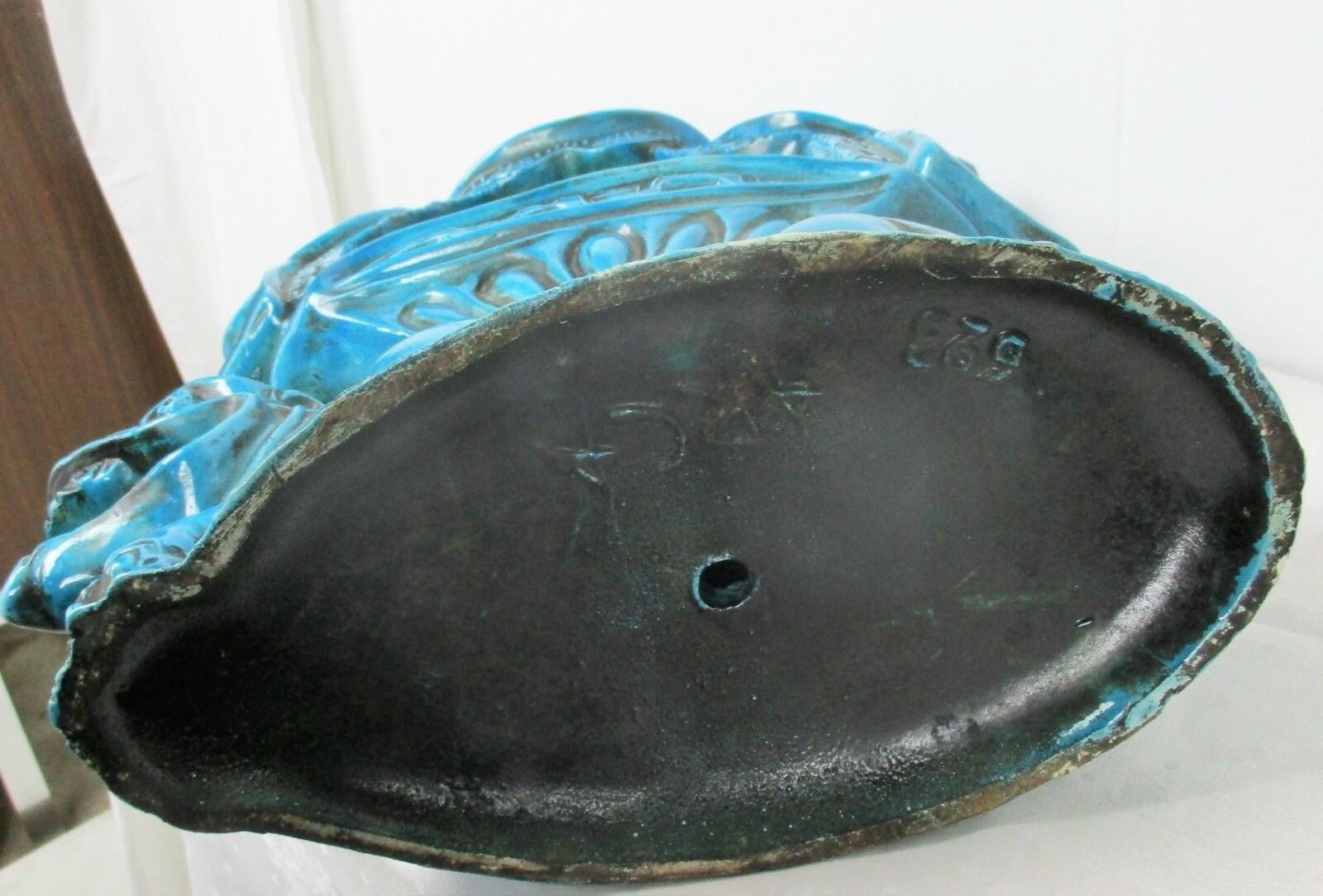 Ceramic Buddha Statue Rimini Blue Foo Dog Temple Marked Arca Turquoise Lovely photo vintage