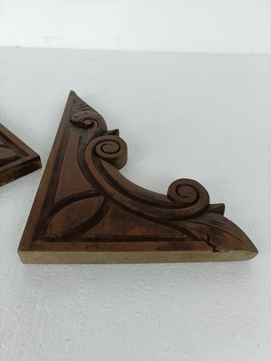 Couple French Corbels Hand Carved Wood  Pediment Ornate Finial Architectural Bra photo vinterior