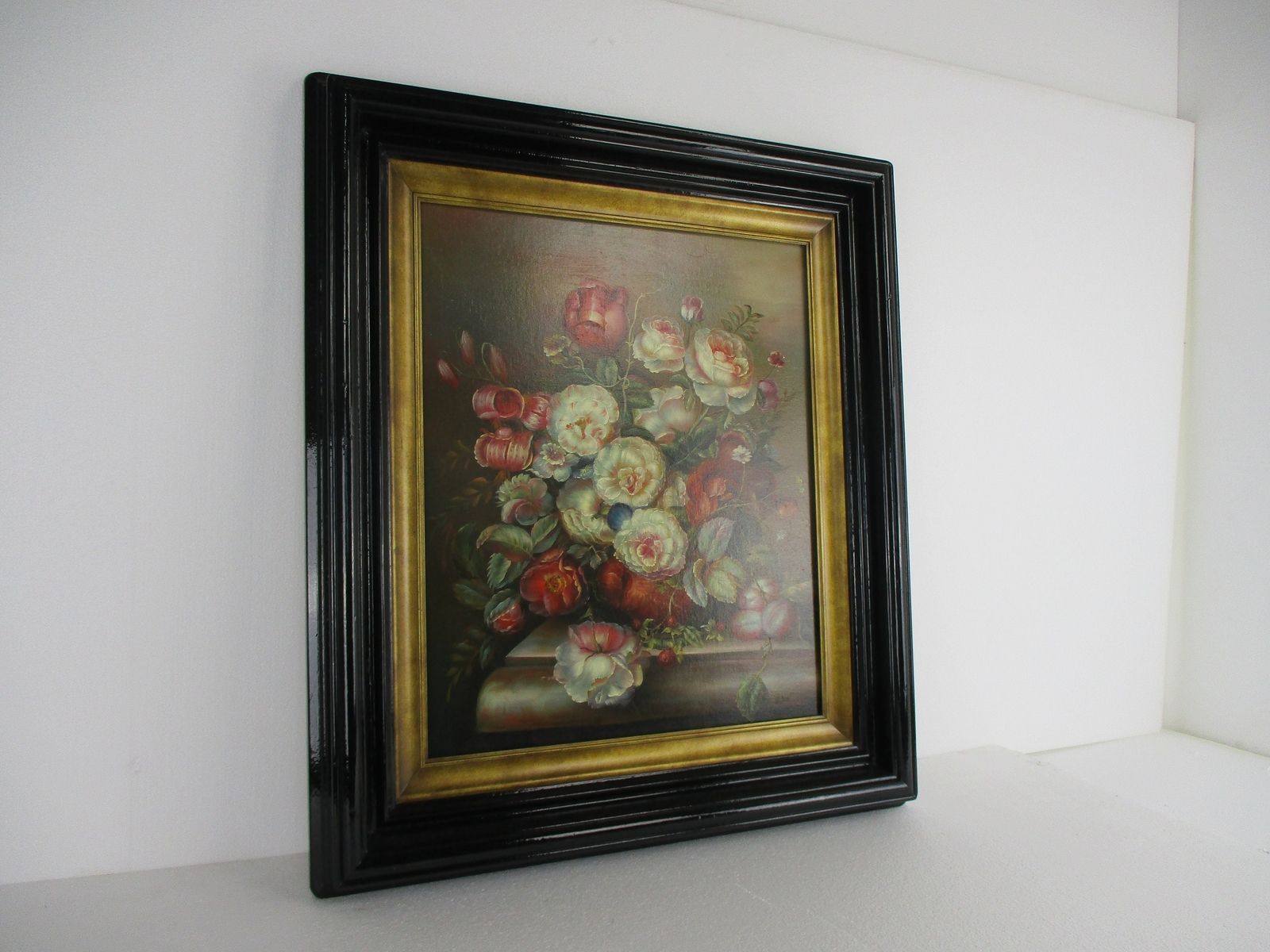 Oil Painting Canvas Wooden Frame Gorgeous Stillife Flowers Vase Signed photo for sale