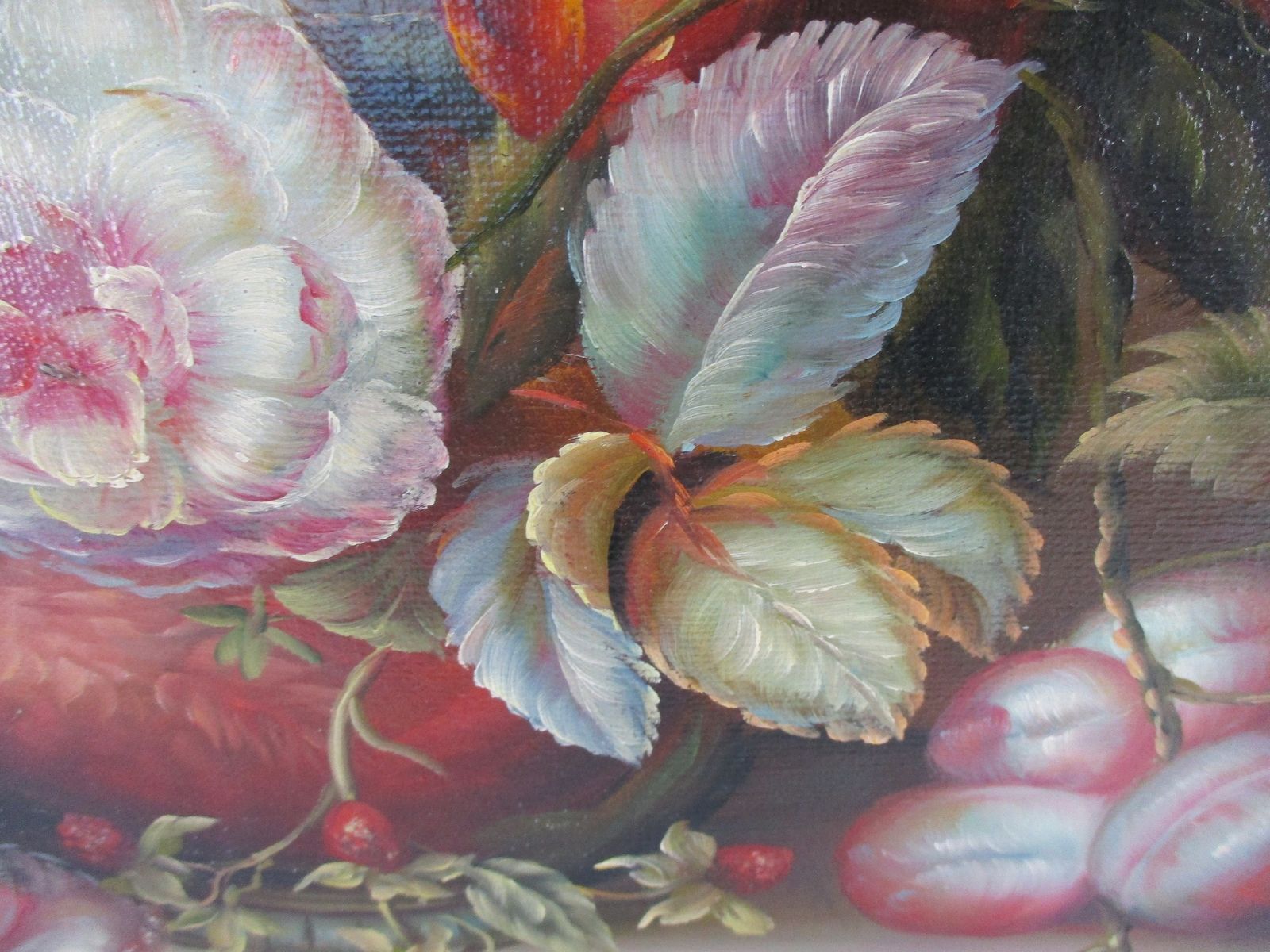 Oil Painting Canvas Wooden Frame Gorgeous Stillife Flowers Vase Signed photo 202.0