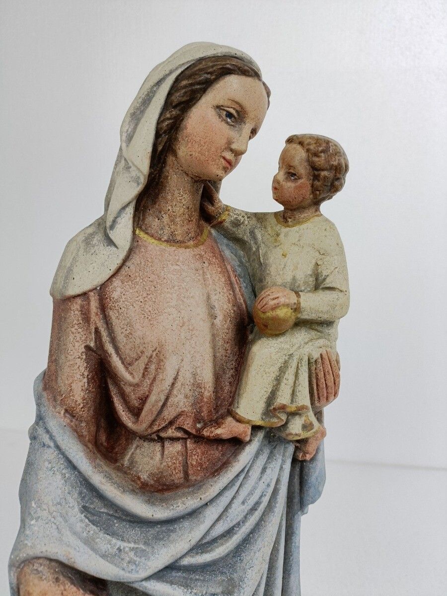 Statue Our Lady Of Tongeren Black Madonna Infant Jesus Grapes Polychrome Htf Sto photo vinterior