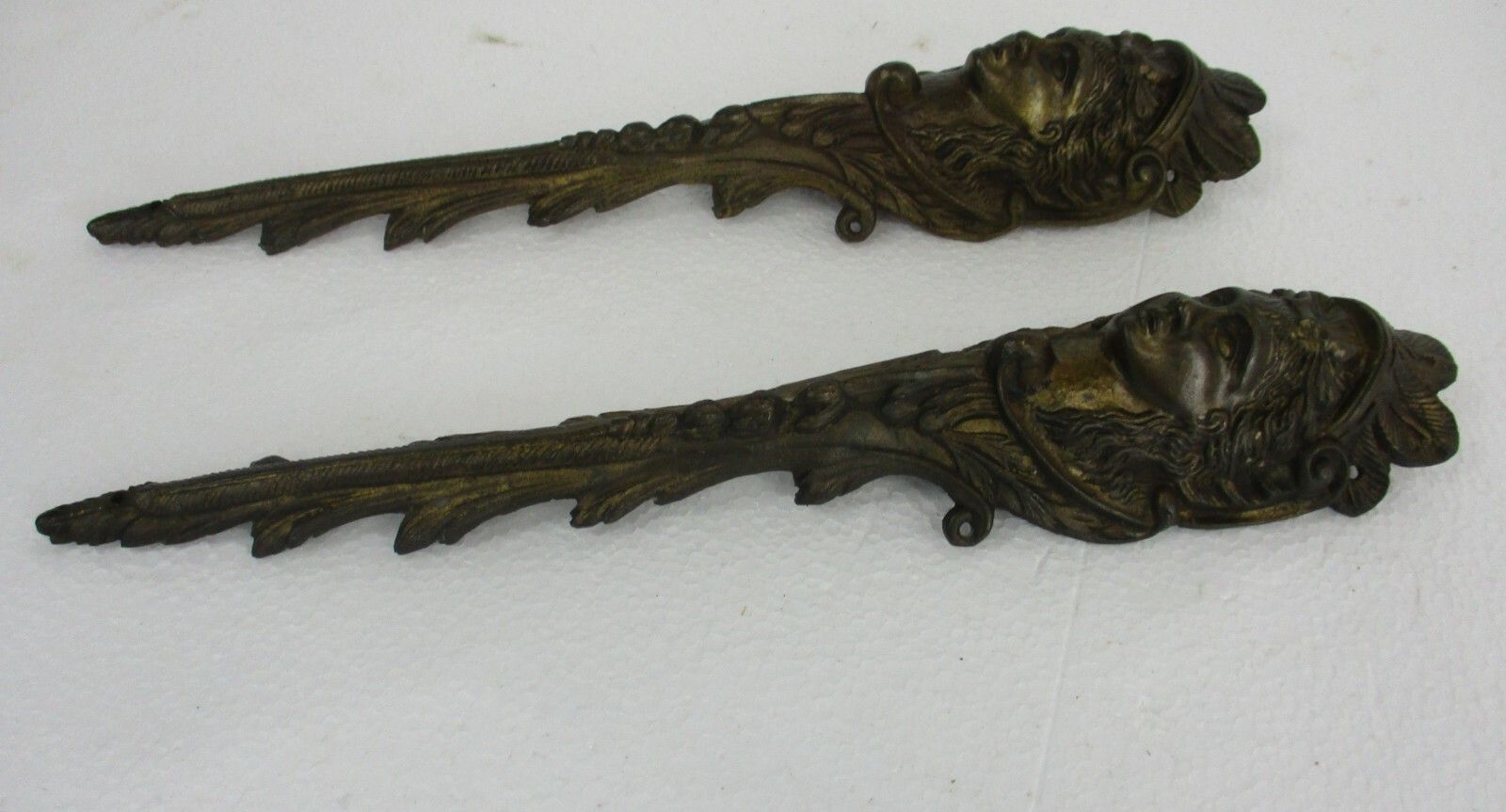 Pair Antique Brass Furniture Trim Mythical Female Head Reclaimed  Architectural photo 182.0