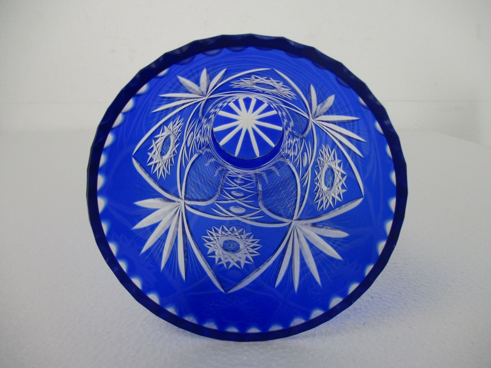 Crystal Cobalt Blue Clear To Cut Bowl Vase Dot Star Beautiful Vsl Style 13.77&Qu photo vinterior