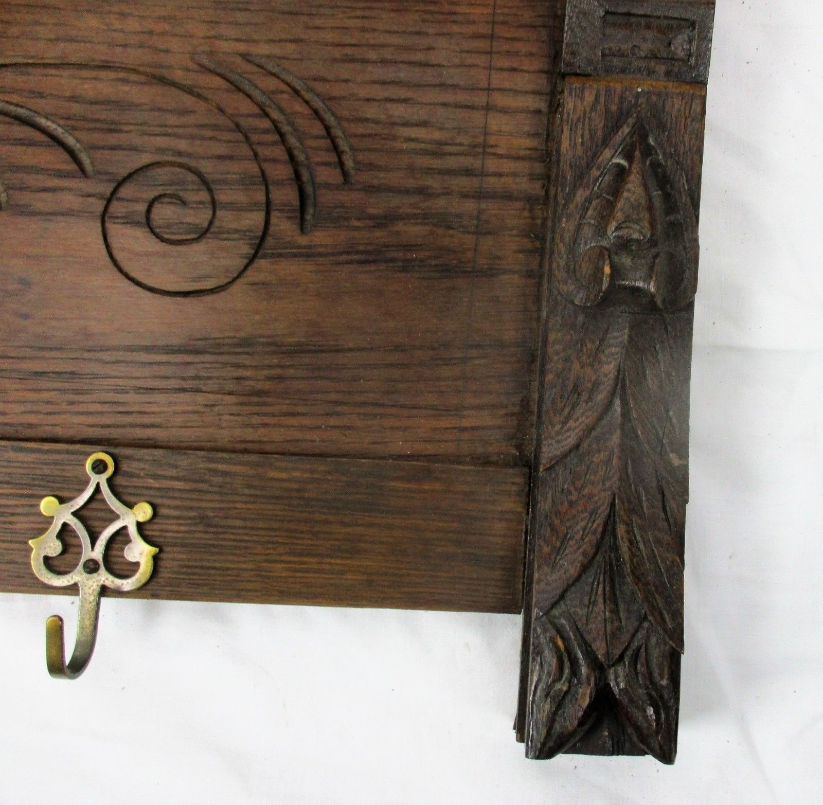 Gorgeous Hand Carved Wood Coat Hat Kitchen Hallway Rack  Ornate Lion Heads 40" photo vinterior