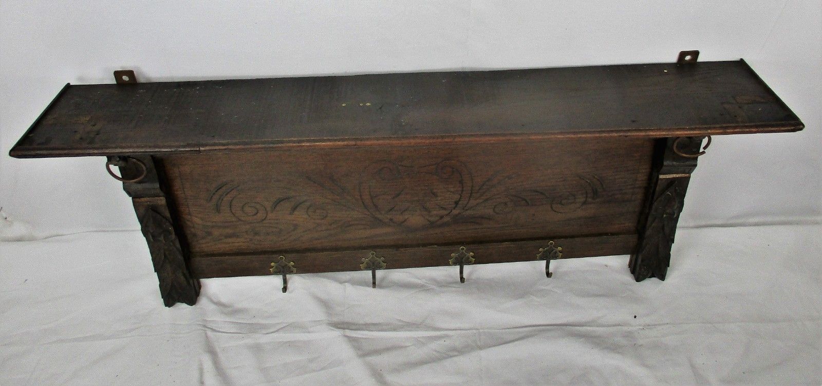 photo furniture Gorgeous Hand Carved Wood Coat Hat Kitchen Hallway Rack  Ornate Lion Heads 40"