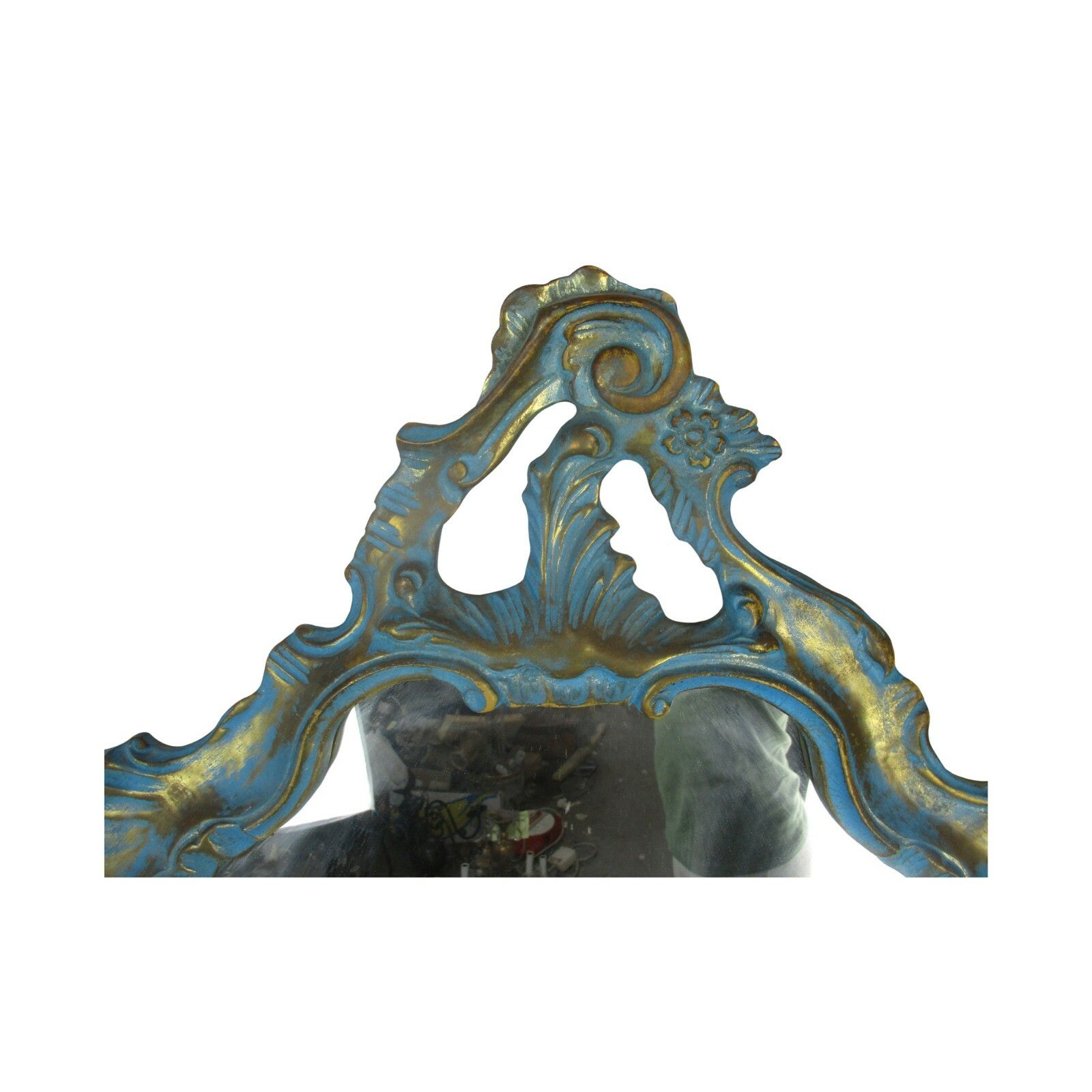 Demi Lune Console Ornate Hand Carved Wood Mirror Hollywood Regency Blue Gold Wow photo for sale