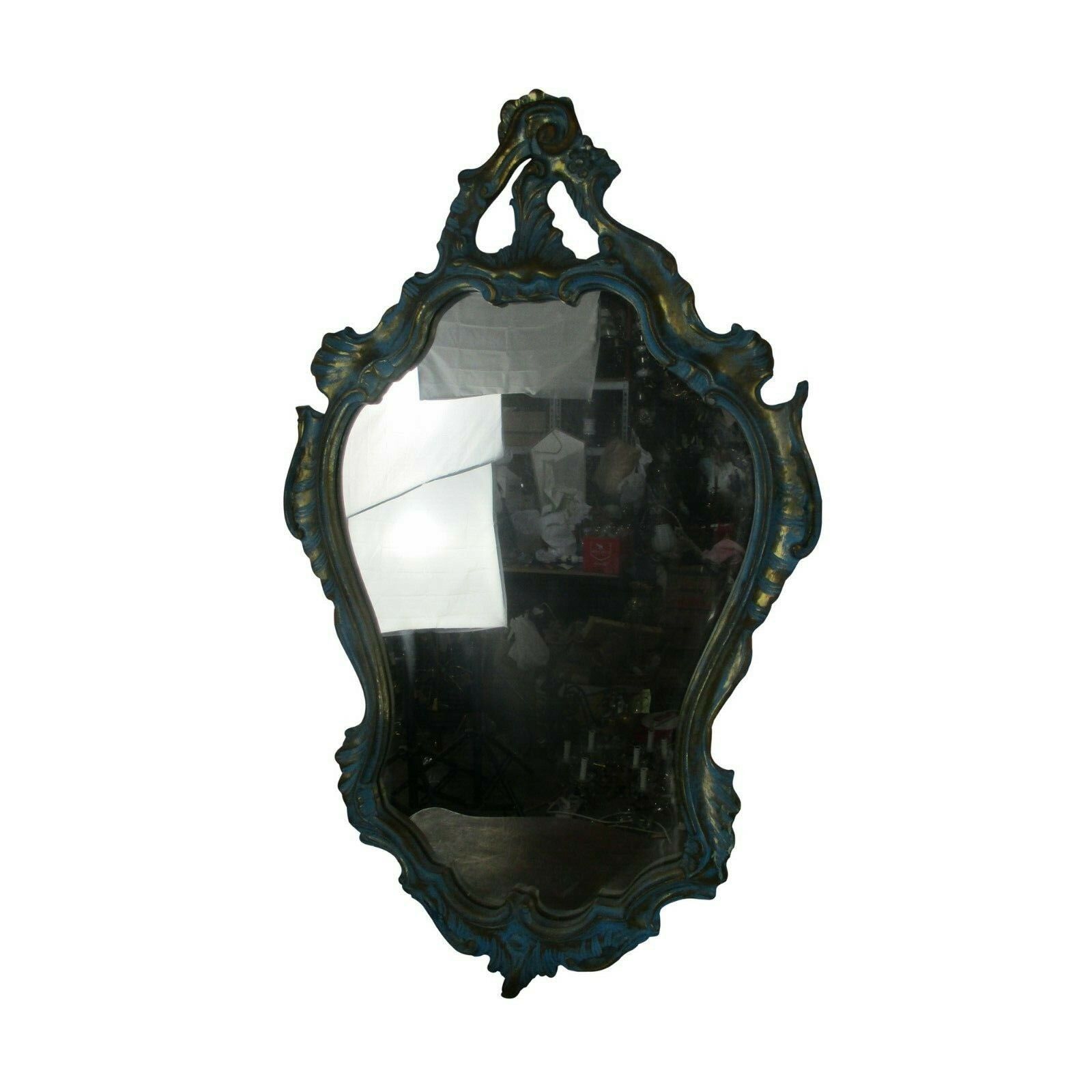 Demi Lune Console Ornate Hand Carved Wood Mirror Hollywood Regency Blue Gold Wow photo Home Decor