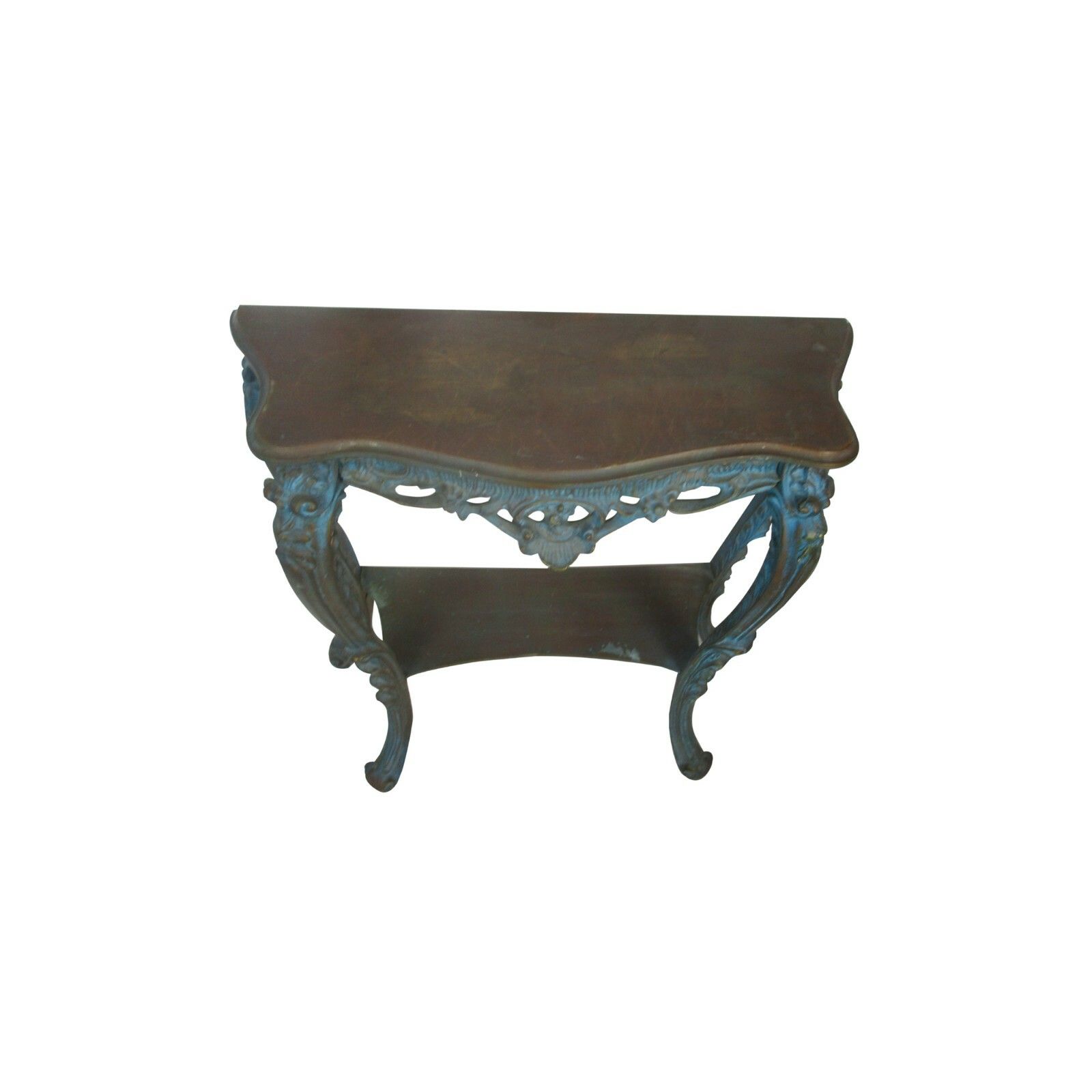 Demi Lune Console Ornate Hand Carved Wood Mirror Hollywood Regency Blue Gold Wow photo vintage