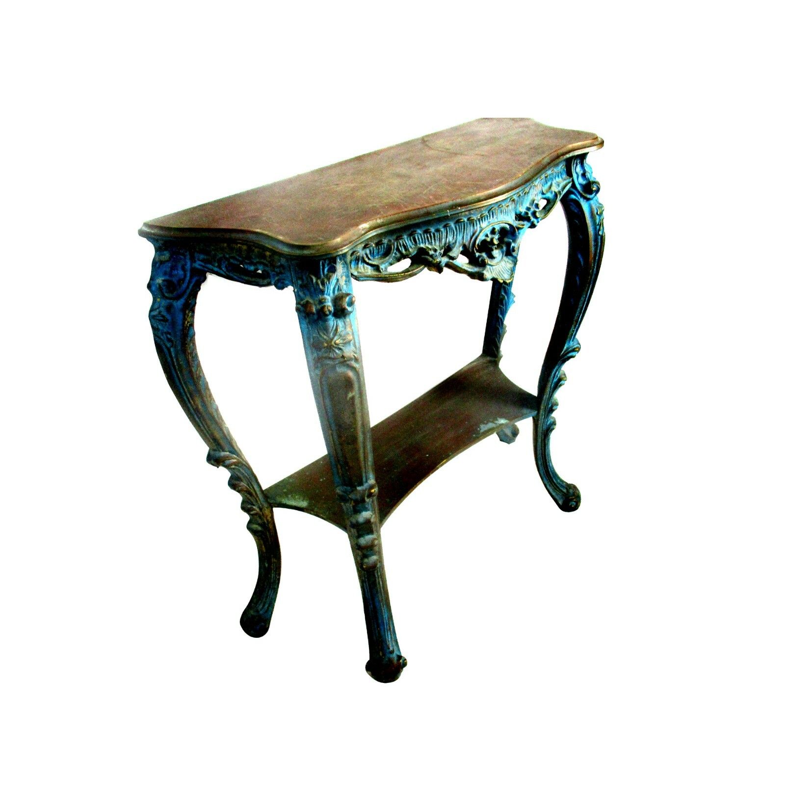photo for sale Demi Lune Console Ornate Hand Carved Wood Mirror Hollywood Regency Blue Gold Wow