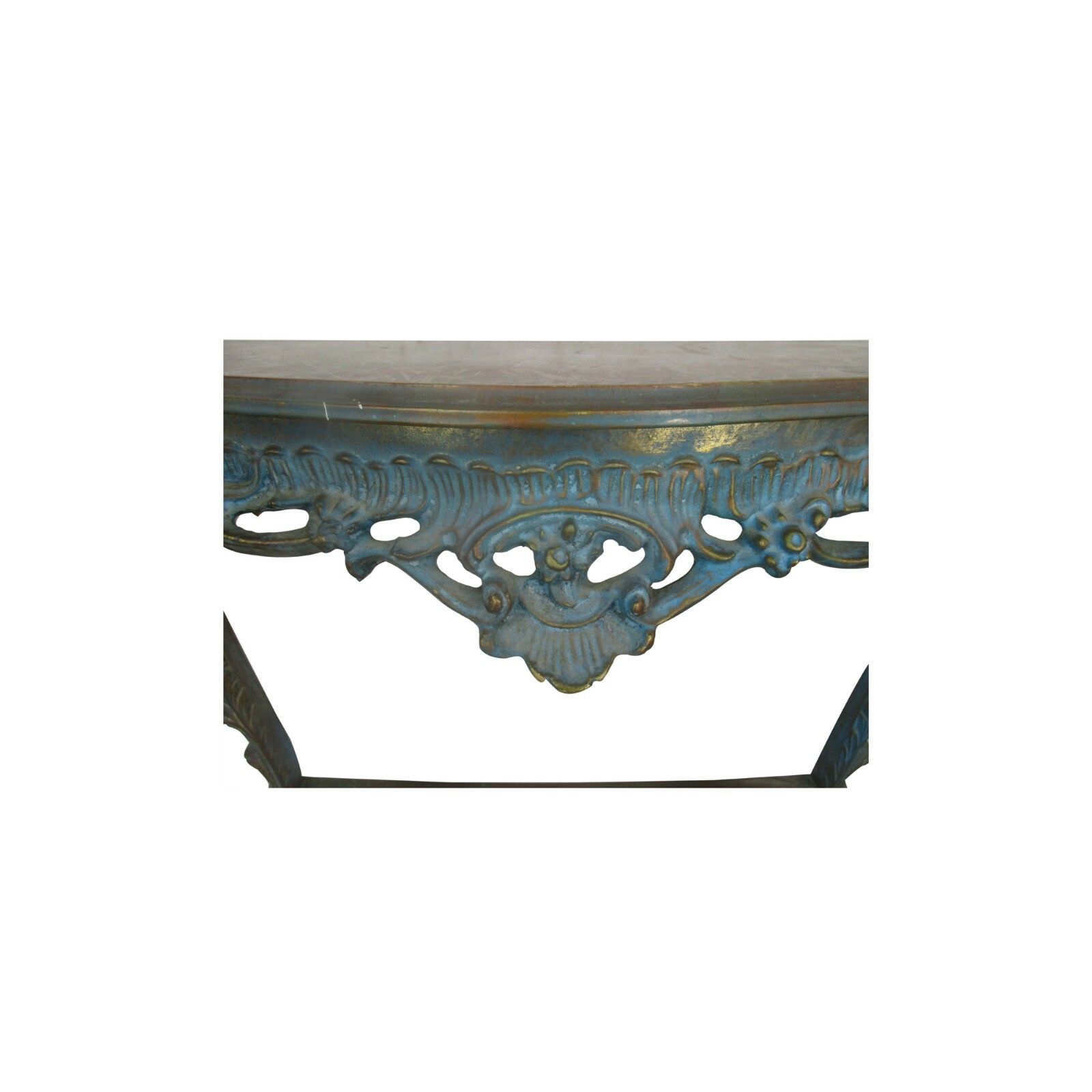 594.0 Demi Lune Console Ornate Hand Carved Wood Mirror Hollywood Regency Blue Gold Wow photo