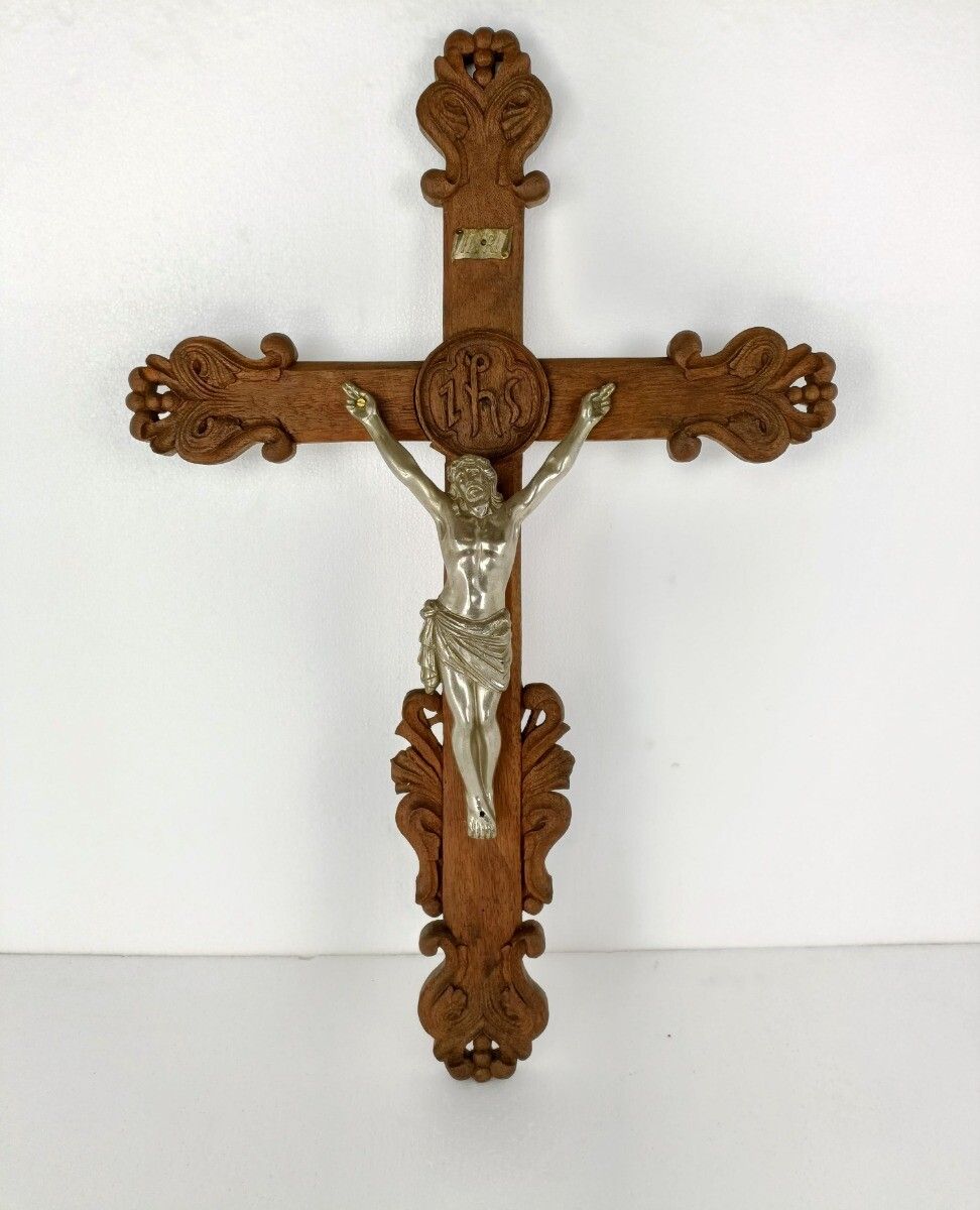 Xl Hand Carved Wood  Hanging Ornate Crucifix Jesus Christ  Spelter Corpus Christ photo furniture