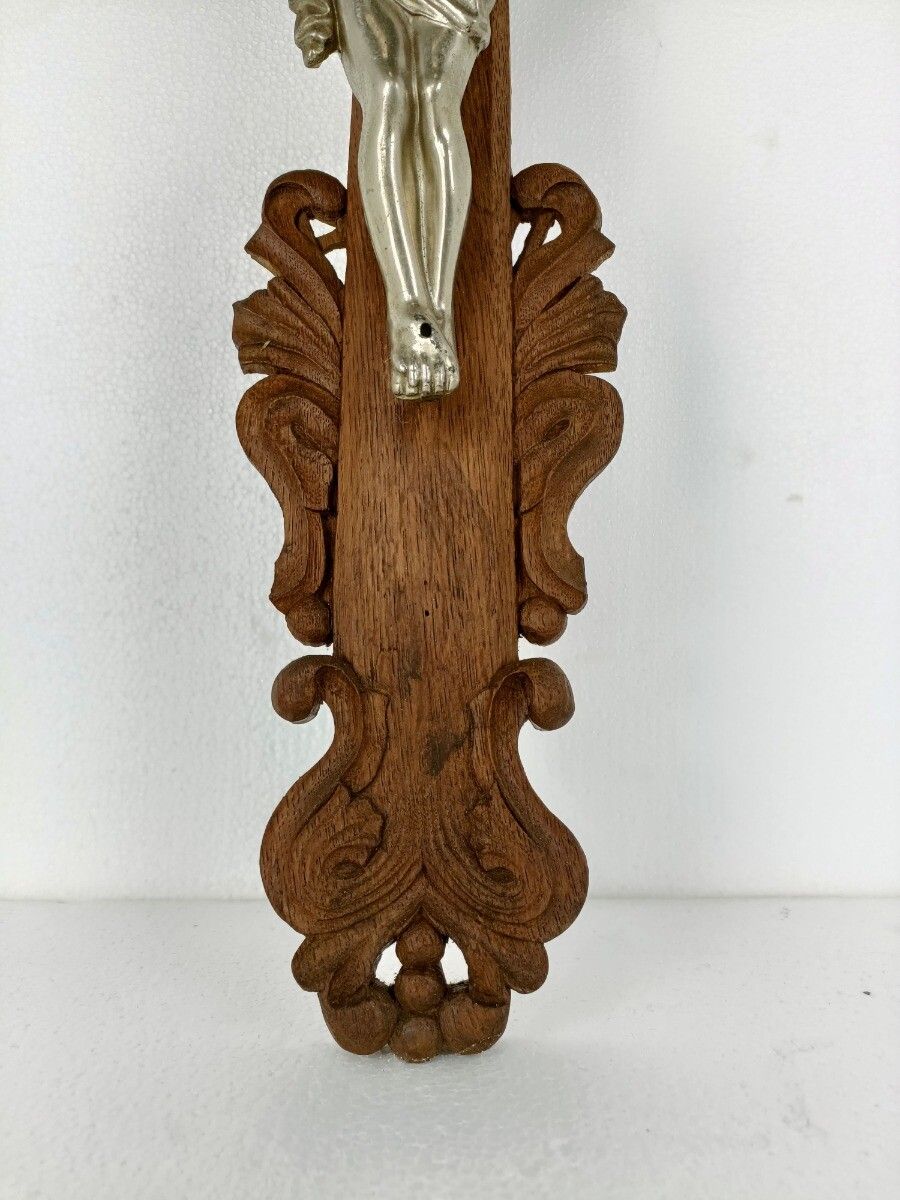 Xl Hand Carved Wood  Hanging Ornate Crucifix Jesus Christ  Spelter Corpus Christ photo for sale