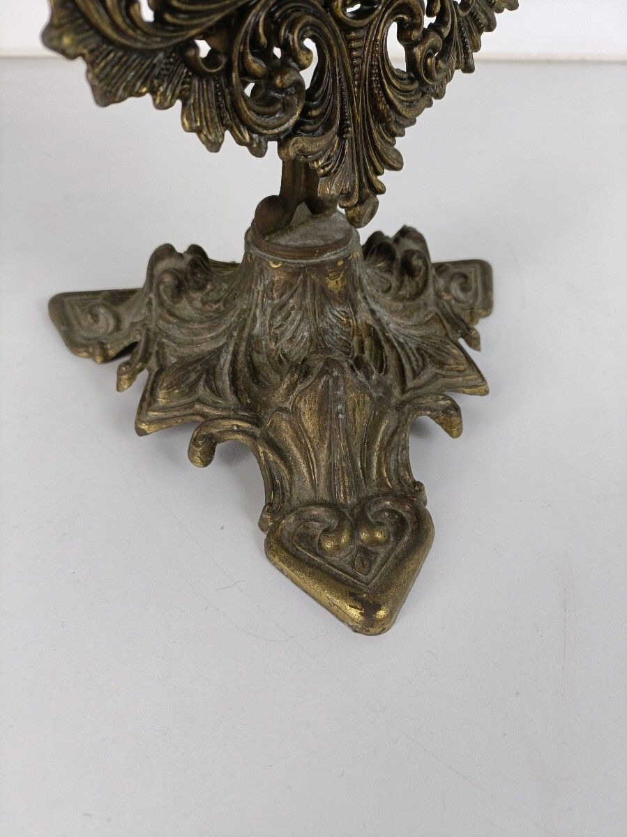 Rococo Ornate Brass Standing Adjustable Swivel Makeup Vanity Mirror Frame Swivel photo for sale