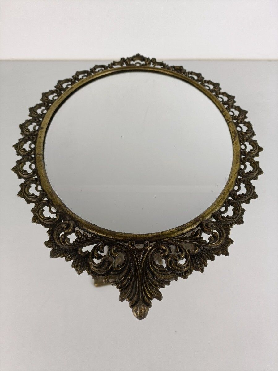 Rococo Ornate Brass Standing Adjustable Swivel Makeup Vanity Mirror Frame Swivel photo 162.0