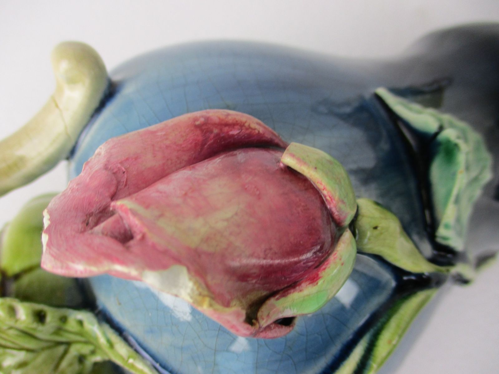 photo for sale Set Of 3 French Barbotine Majolica Vases Planters Centerpiece Pitchers Art Nouve