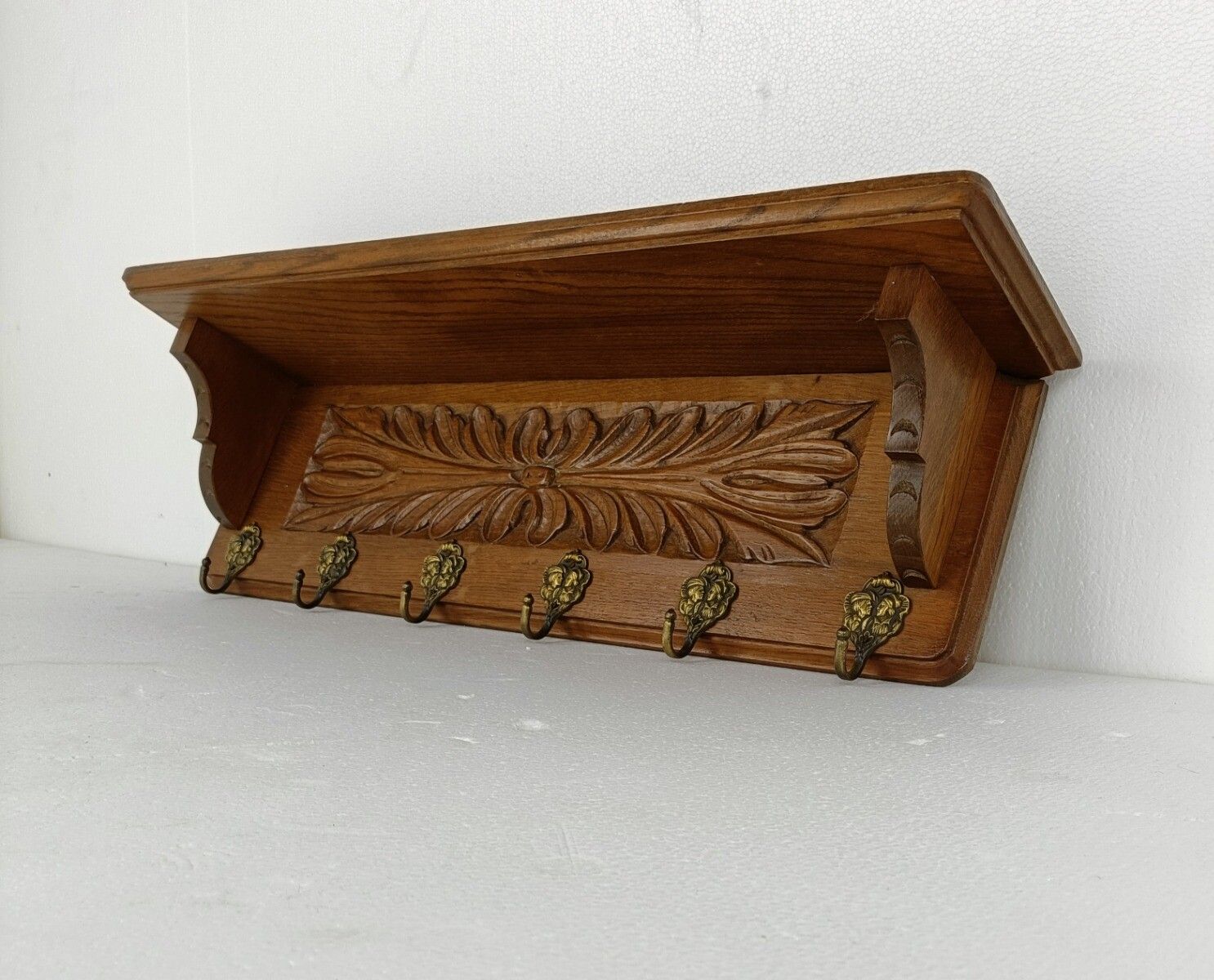 Hand Carved Wood Coat Hat Kitchen Hallway Rack Antique Heavy Beautiful photo Furniture