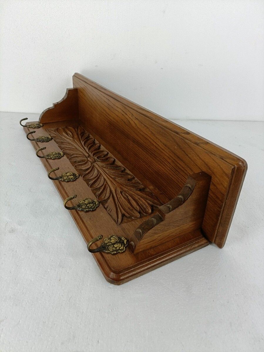 Hand Carved Wood Coat Hat Kitchen Hallway Rack Antique Heavy Beautiful photo buy