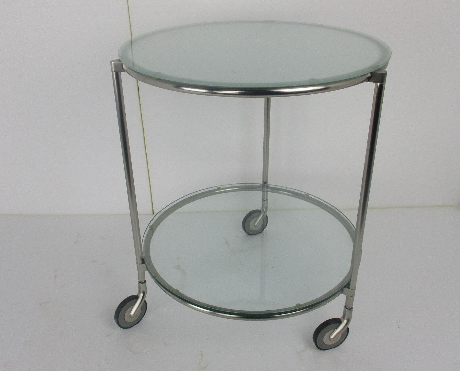 Bar Cocktail Tea Garden Cart Trolley  Round Two Tier Smoked And Clear Glass 80s