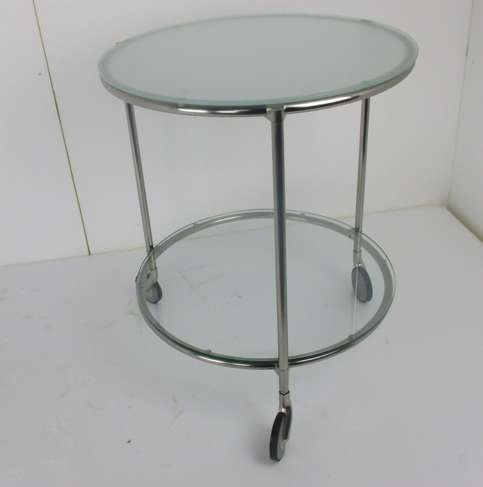Bar Cocktail Tea Garden Cart Trolley  Round Two Tier Smoked And Clear Glass 80s photo furniture