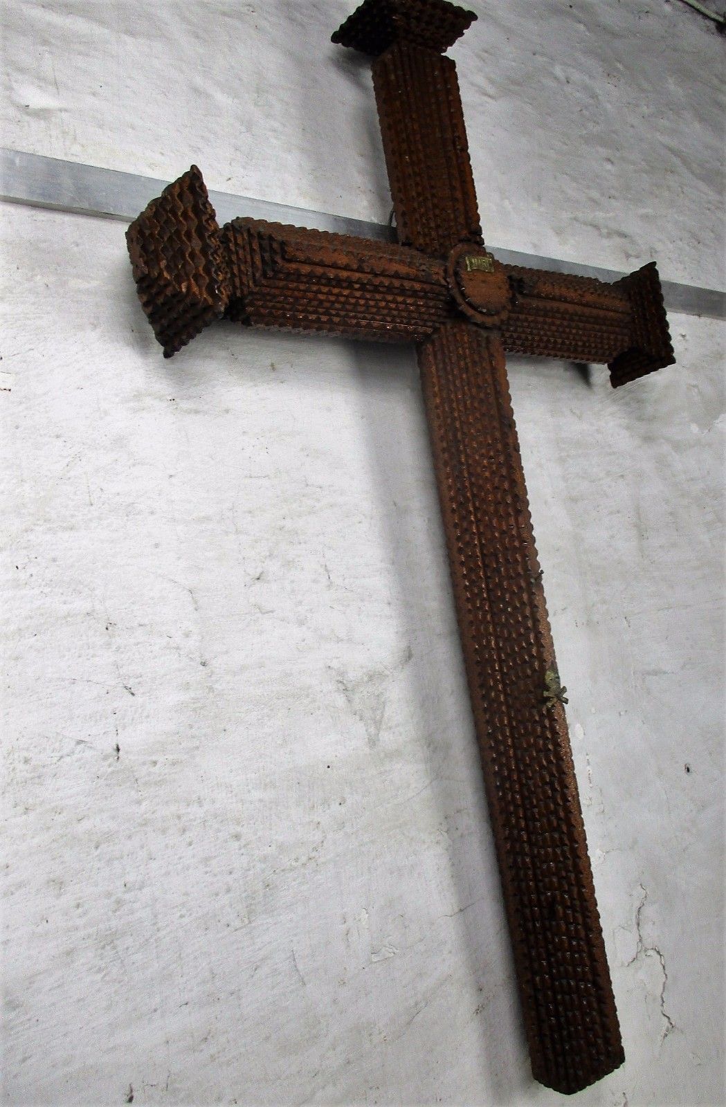 Xxxl Hanging Wooden Wall Crucifix Cross Folk Tramp  Church Art Extremely Htf 42" photo 501.0