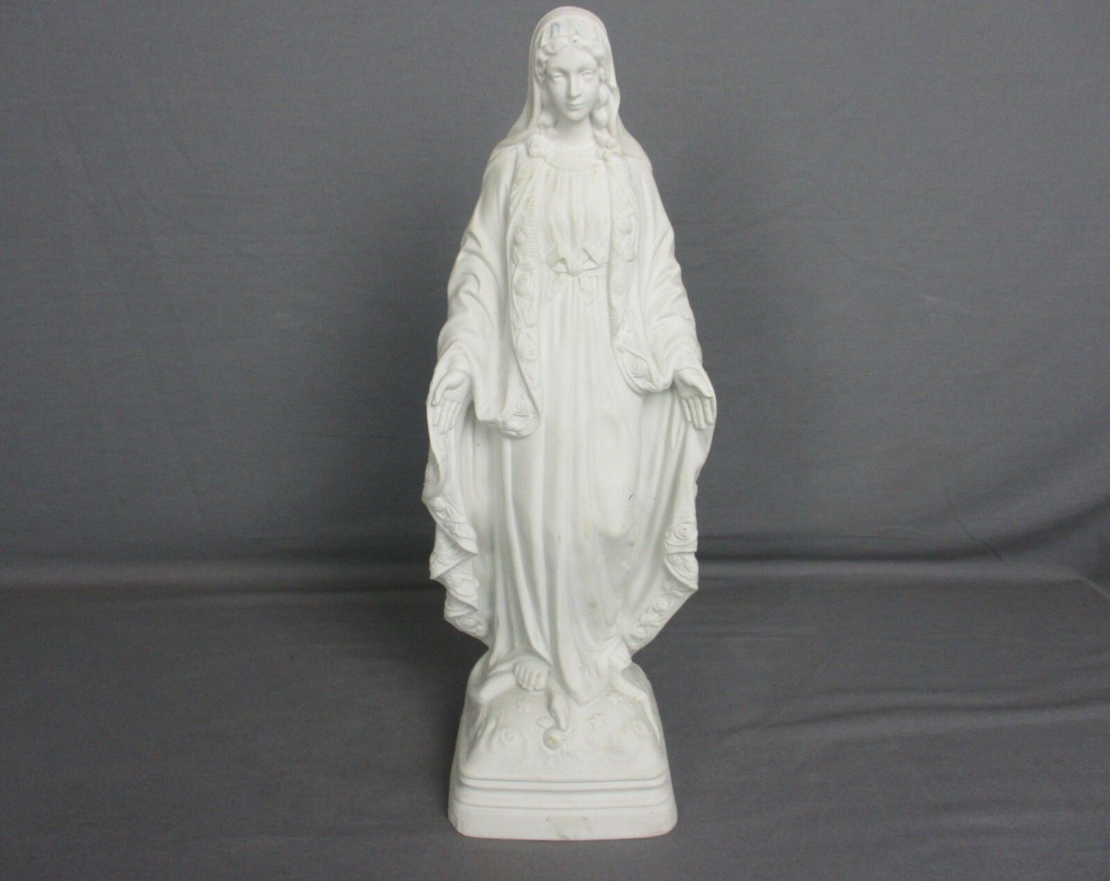 French Antique 1900 Bisque Statue Virgin Mary Our Lady Madonna Open Arms 15"