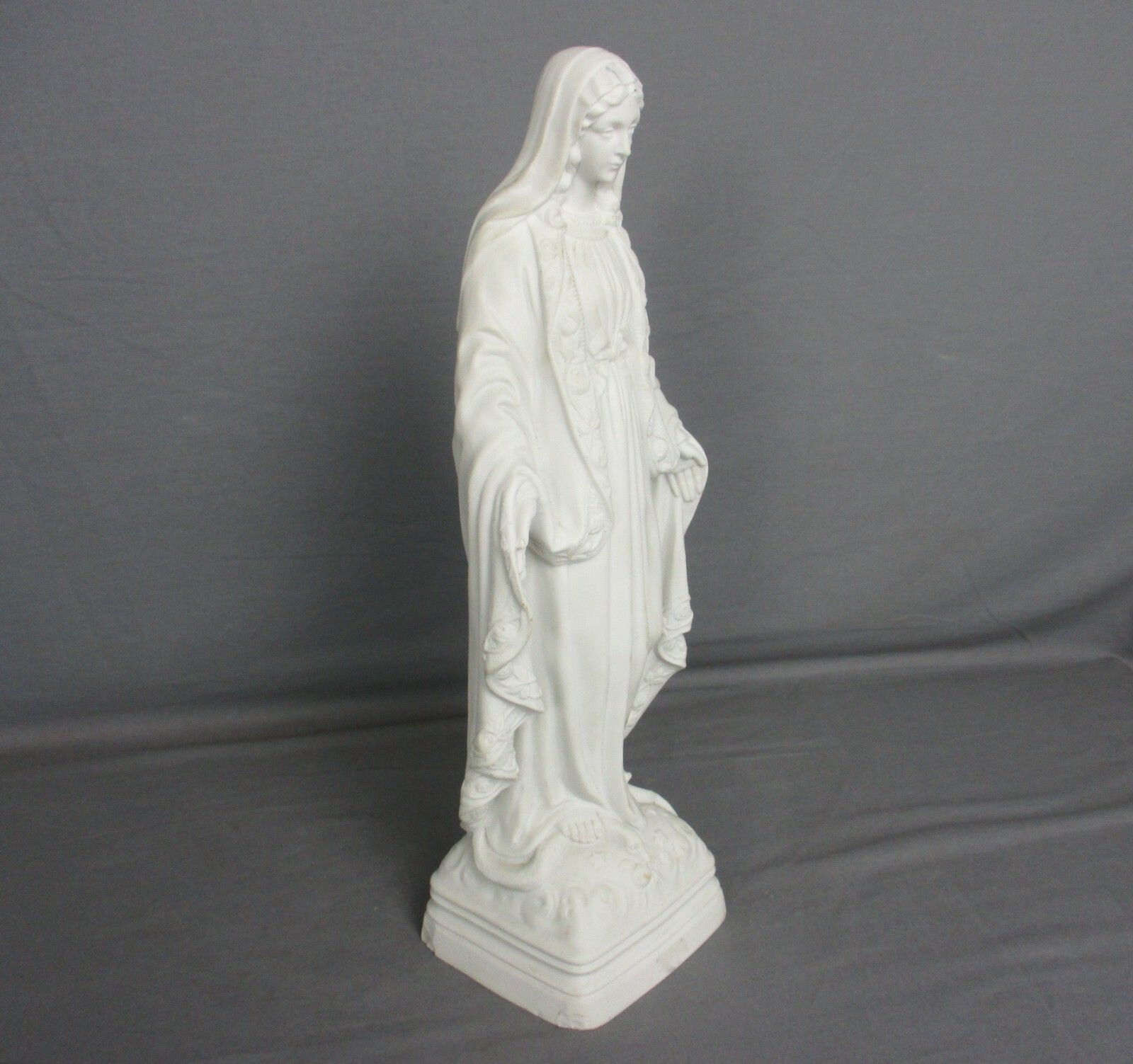 French Antique 1900 Bisque Statue Virgin Mary Our Lady Madonna Open Arms 15" photo Art
