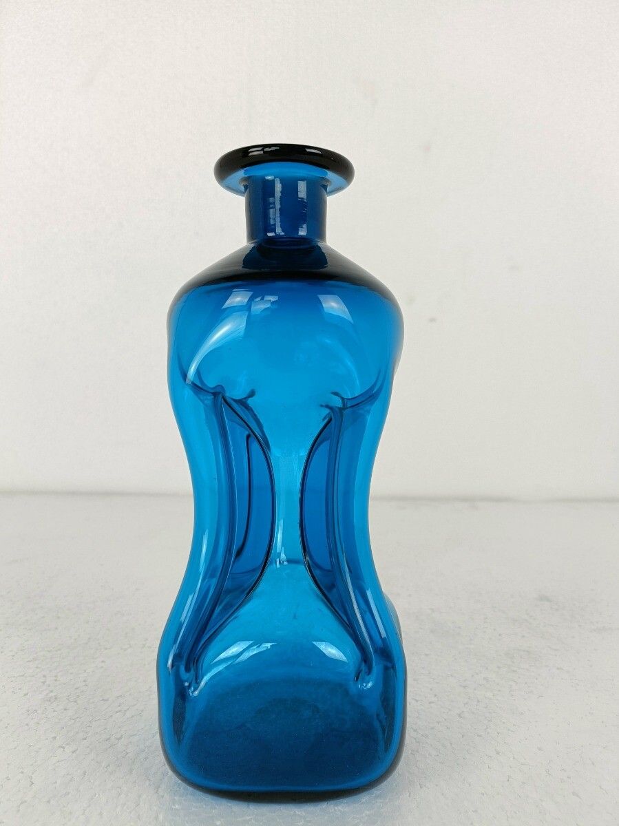 Funky Shaped Blue Green Vintage Art Glass Bottle Vase Pop Art photo Home Decor