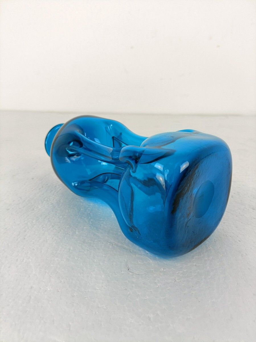 Funky Shaped Blue Green Vintage Art Glass Bottle Vase Pop Art photo vinterior