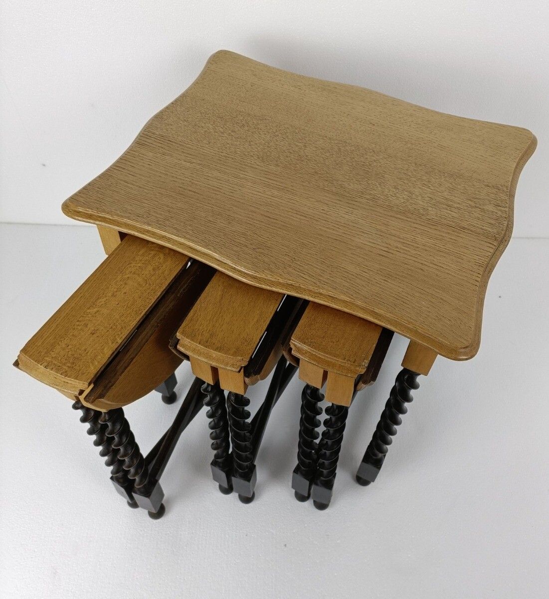 Barley Twist Set Wood Side Table Pedestal Plant Stand Pliable Set Of 4 Tables!! photo for sale