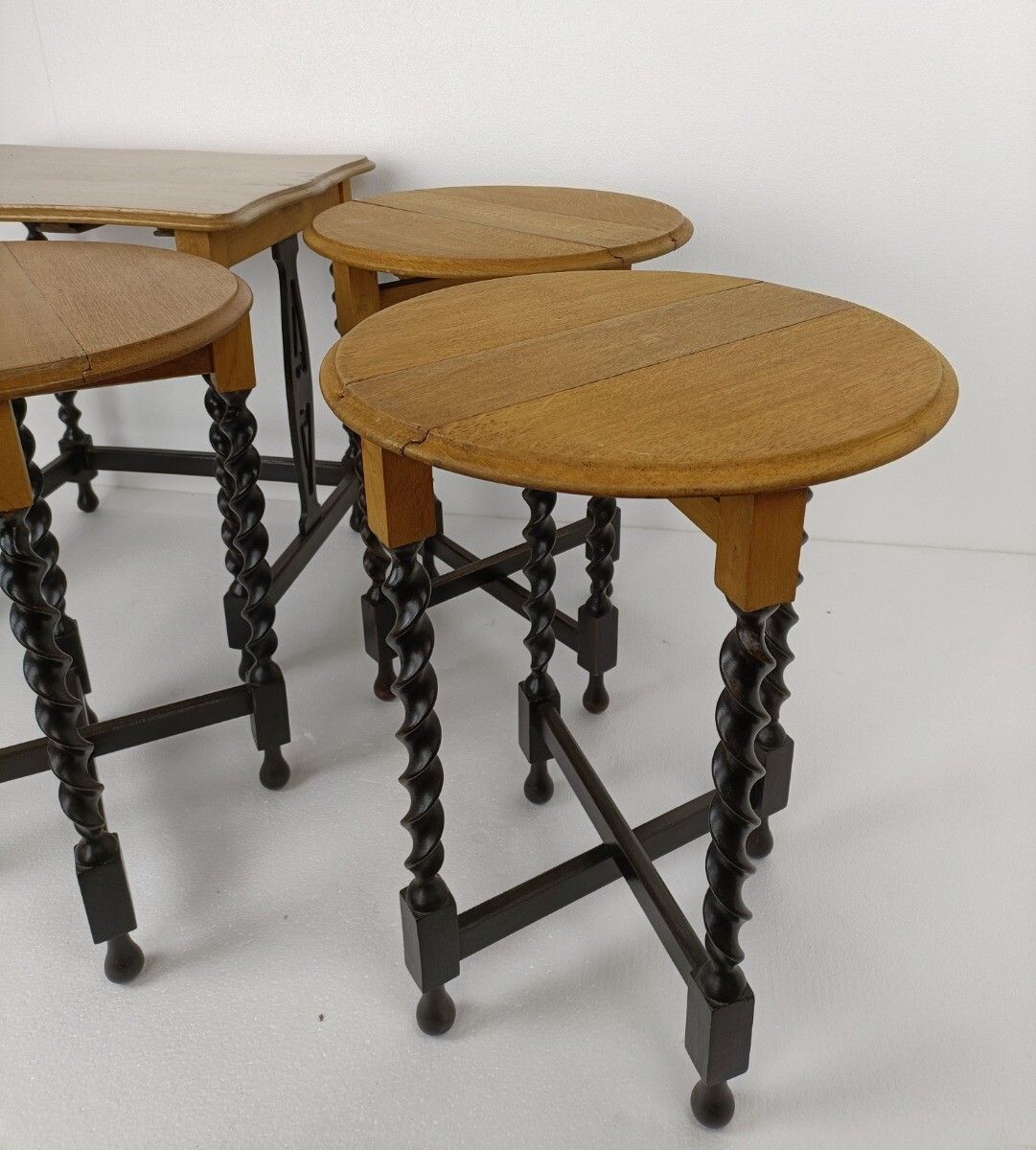 Barley Twist Set Wood Side Table Pedestal Plant Stand Pliable Set Of 4 Tables!! photo vinterior