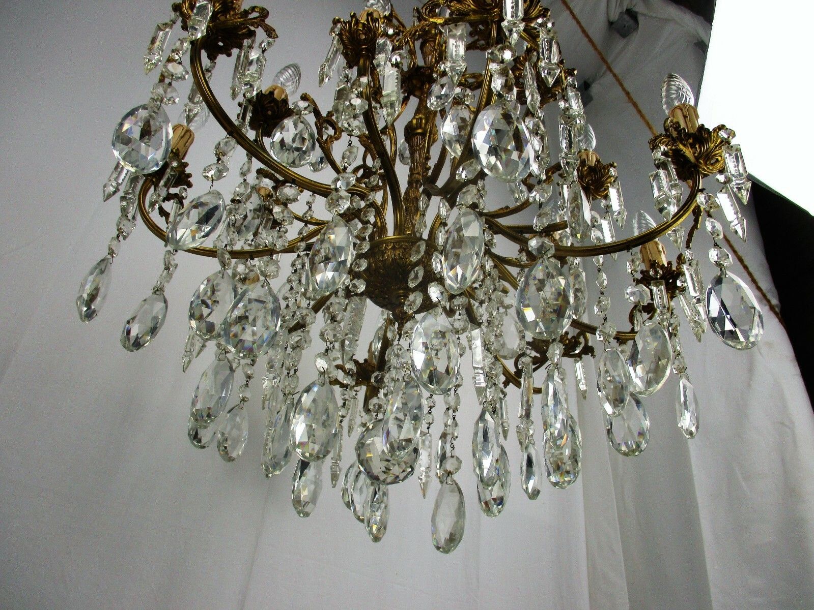 photo for sale Impressive French Bronze Chandelier Crystal Prisms 16 Lights! Waterfall Htf