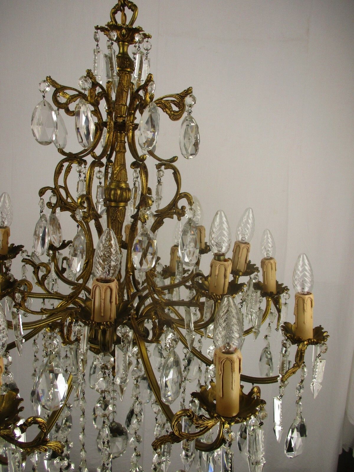 Lighting Impressive French Bronze Chandelier Crystal Prisms 16 Lights! Waterfall Htf photo