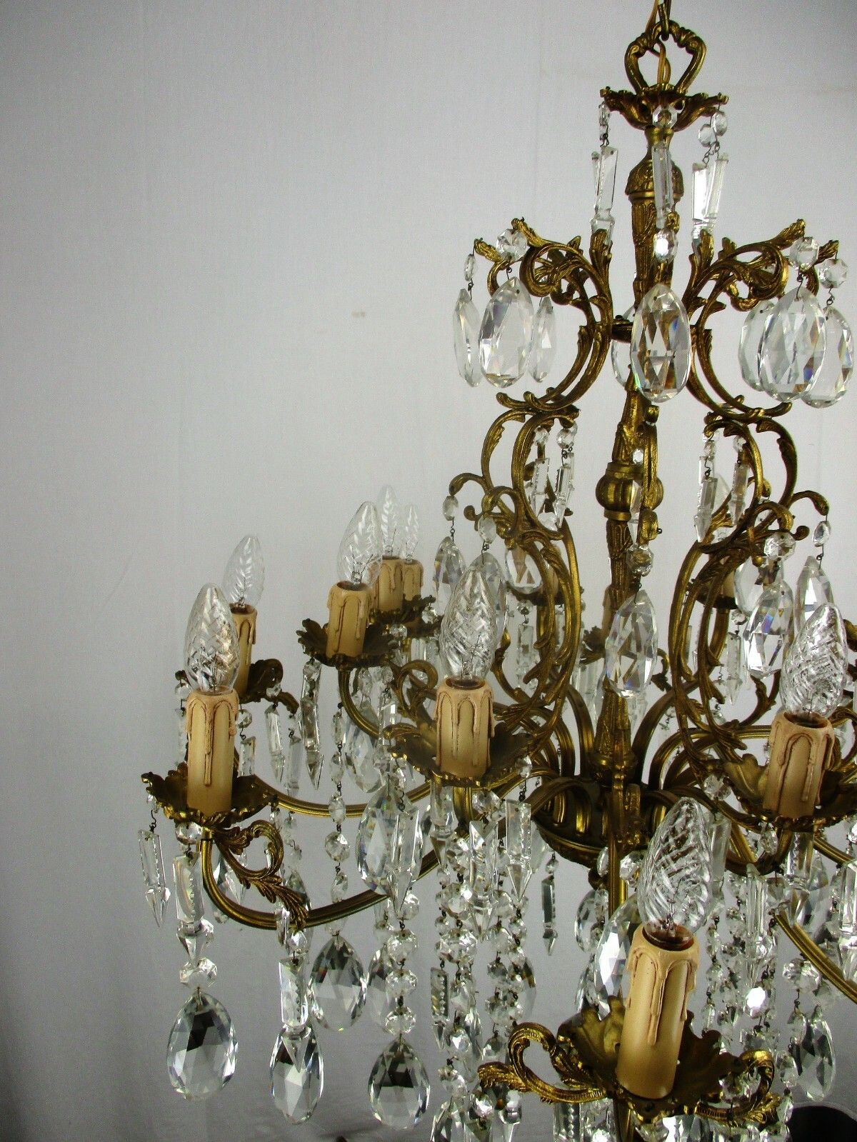 2893.0 Impressive French Bronze Chandelier Crystal Prisms 16 Lights! Waterfall Htf photo
