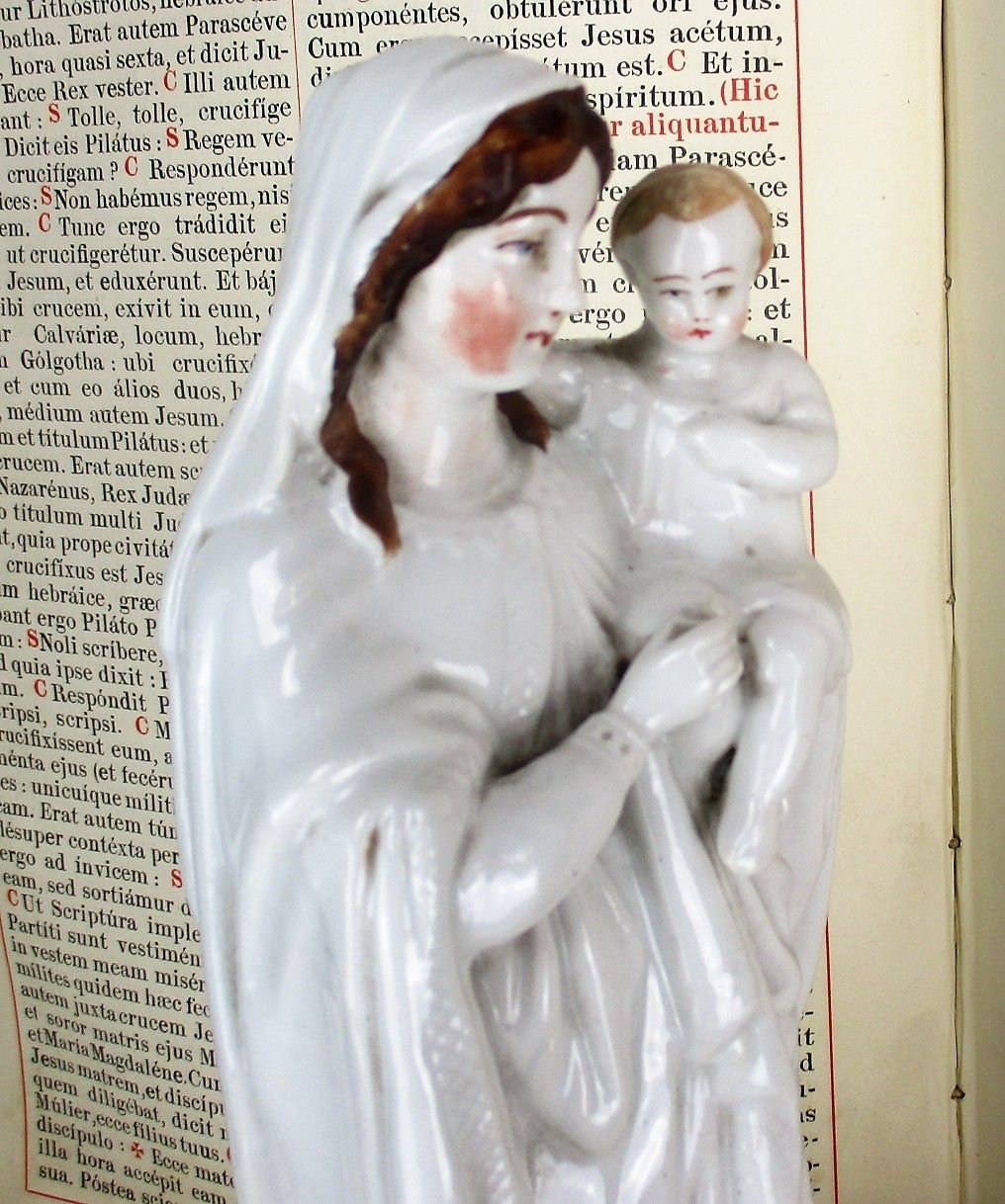 Large  Antique 1900  Vieux Paris Porcelain Bisque Statue Virgin Mary  11.81" photo Art