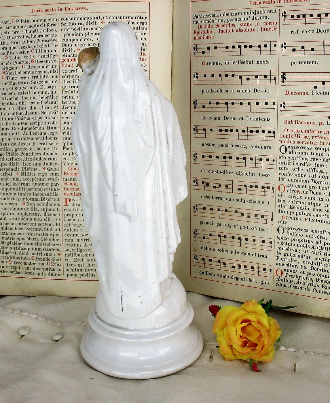 Large  Antique 1900  Vieux Paris Porcelain Bisque Statue Virgin Mary  11.81" photo vinterior