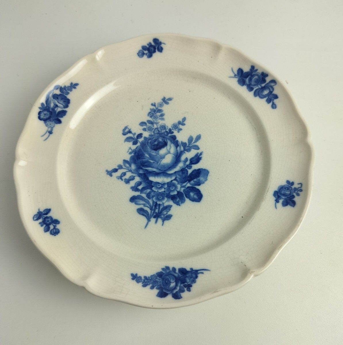 Antique 1900 Cake Stand Boch Mettlach Rare Blue Rose Pedestal Plate photo furniture