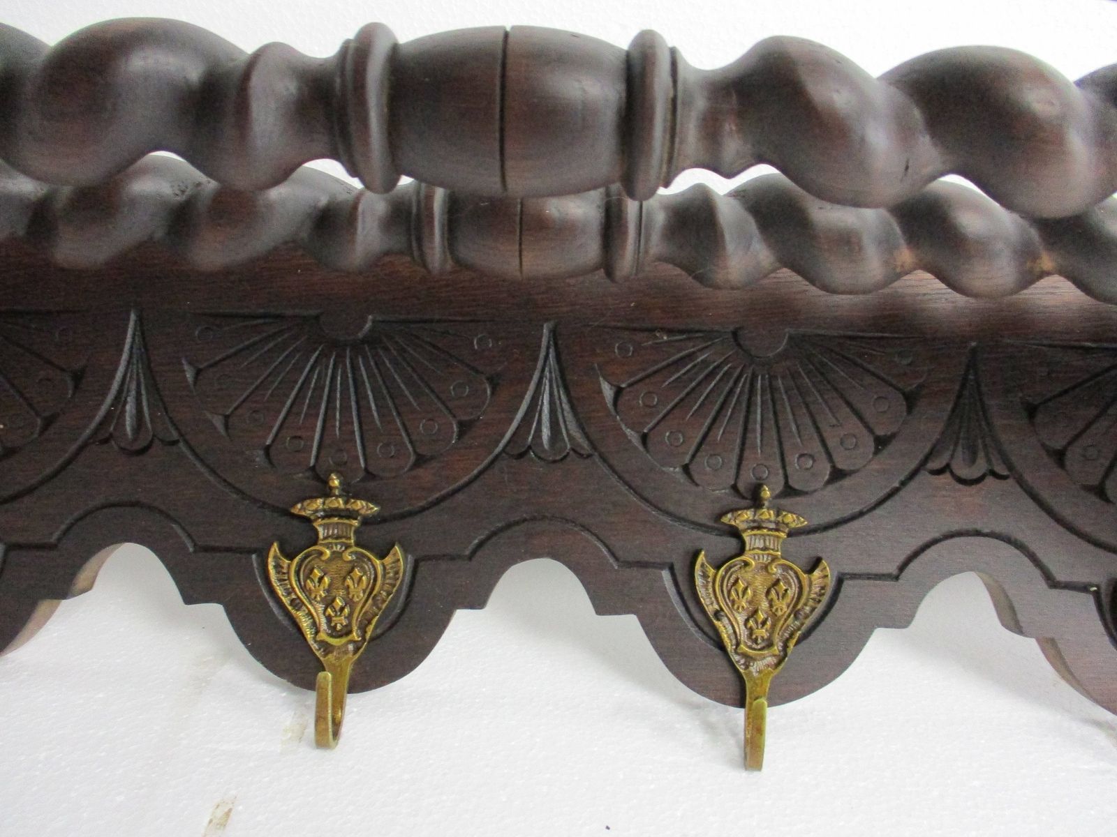 Hand Carved Wood Barley Twist  Coat Hat Rack Antique Gorgeous Extremely Rare B photo buy