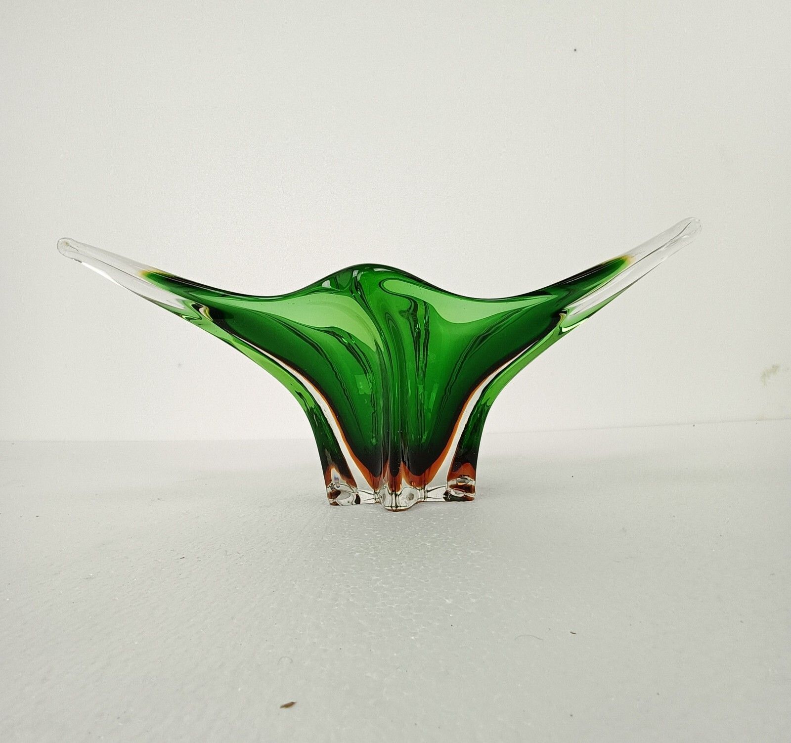 Italian Green Brown Bowl Dish Centerpiece Murano Seguso Art Glass Stunning Wow photo 278.0