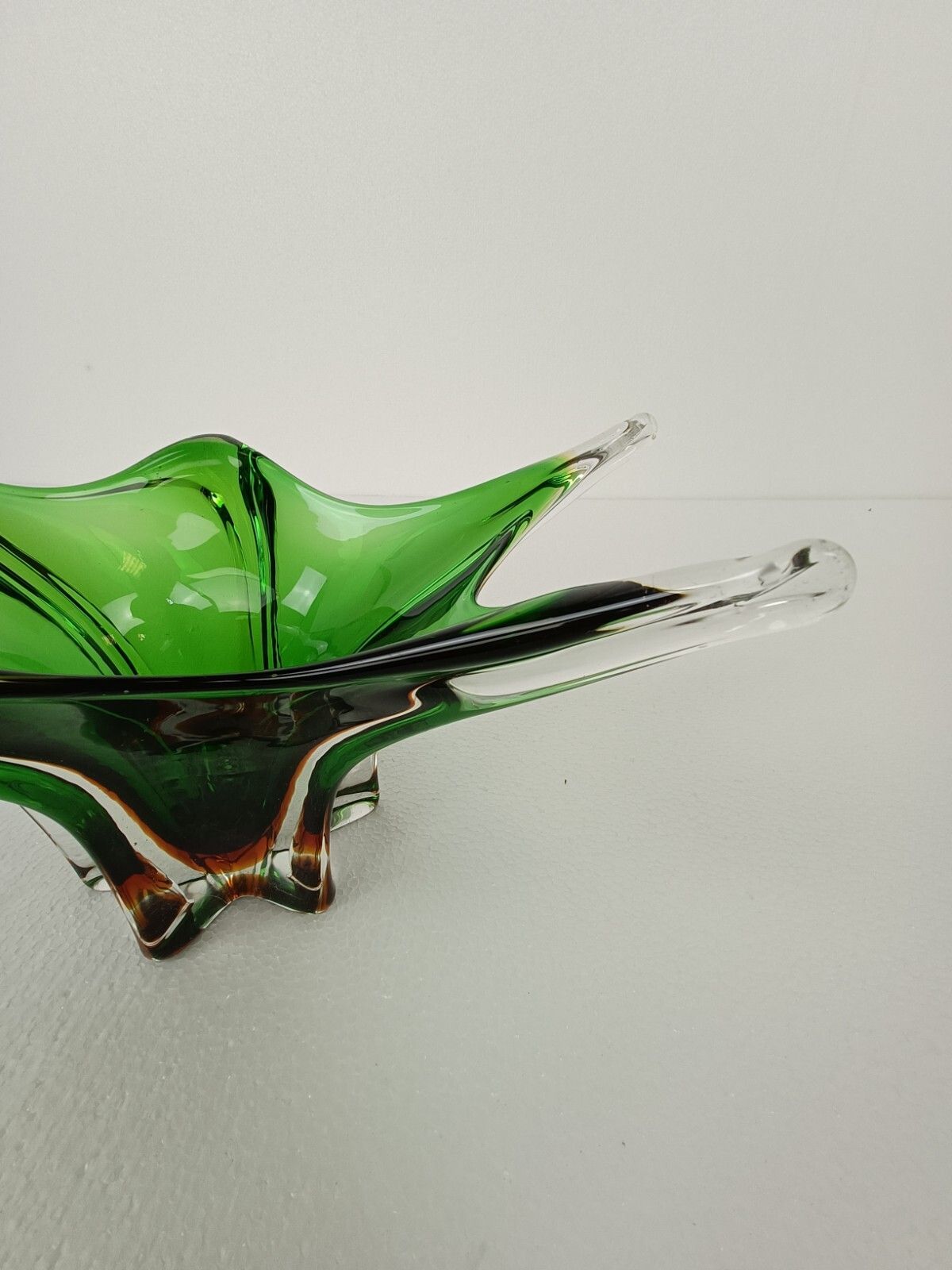 Italian Green Brown Bowl Dish Centerpiece Murano Seguso Art Glass Stunning Wow photo vinterior