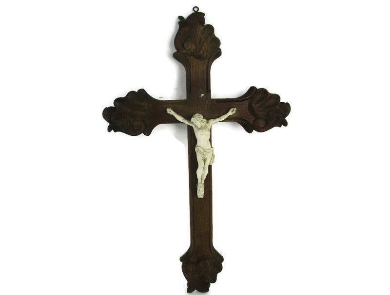 Wall Hanging Wooden Crucifix Cross Plaster Corpus Christi Jesus Christ Vintage