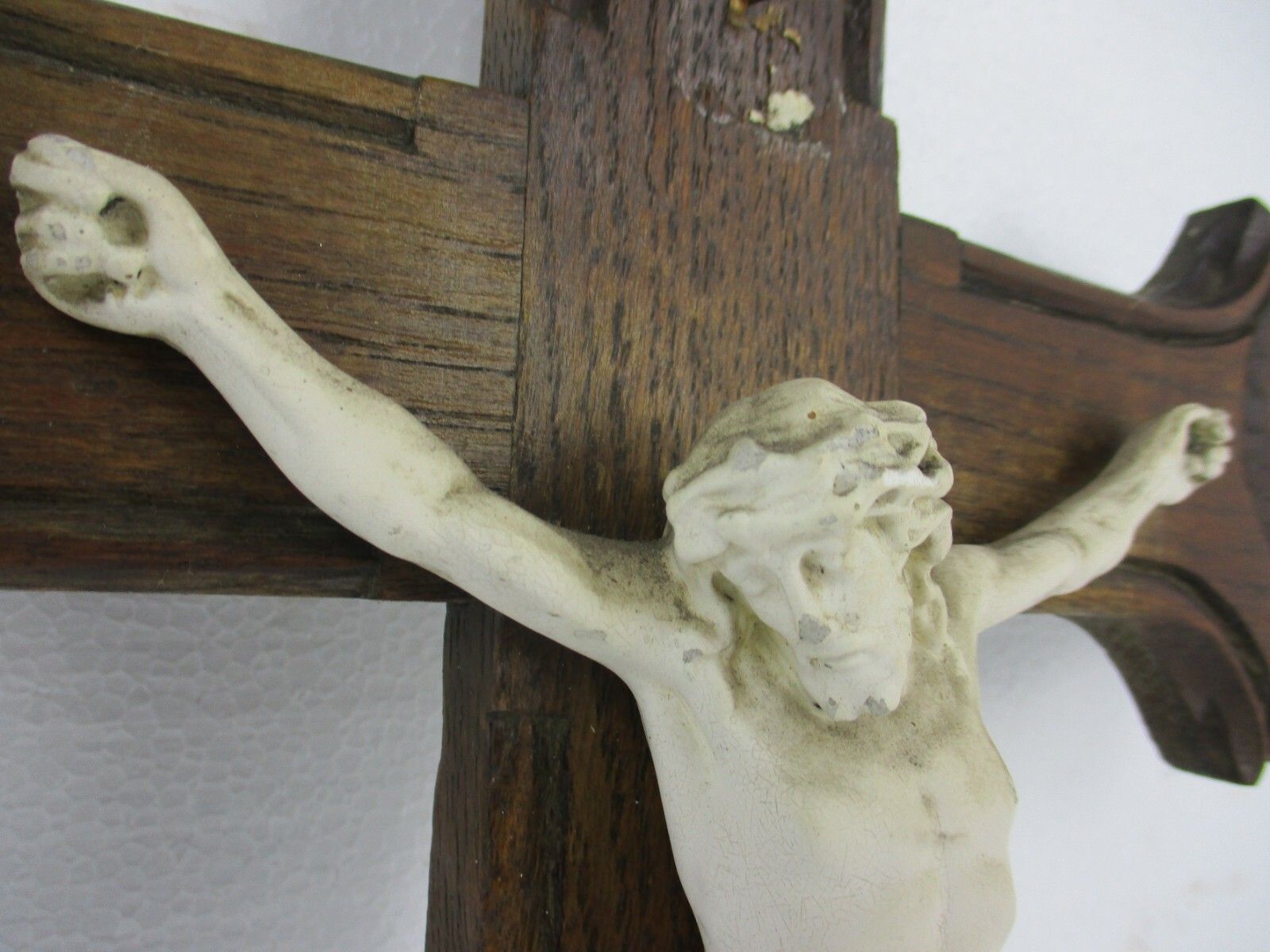 Wall Hanging Wooden Crucifix Cross Plaster Corpus Christi Jesus Christ Vintage photo vinterior