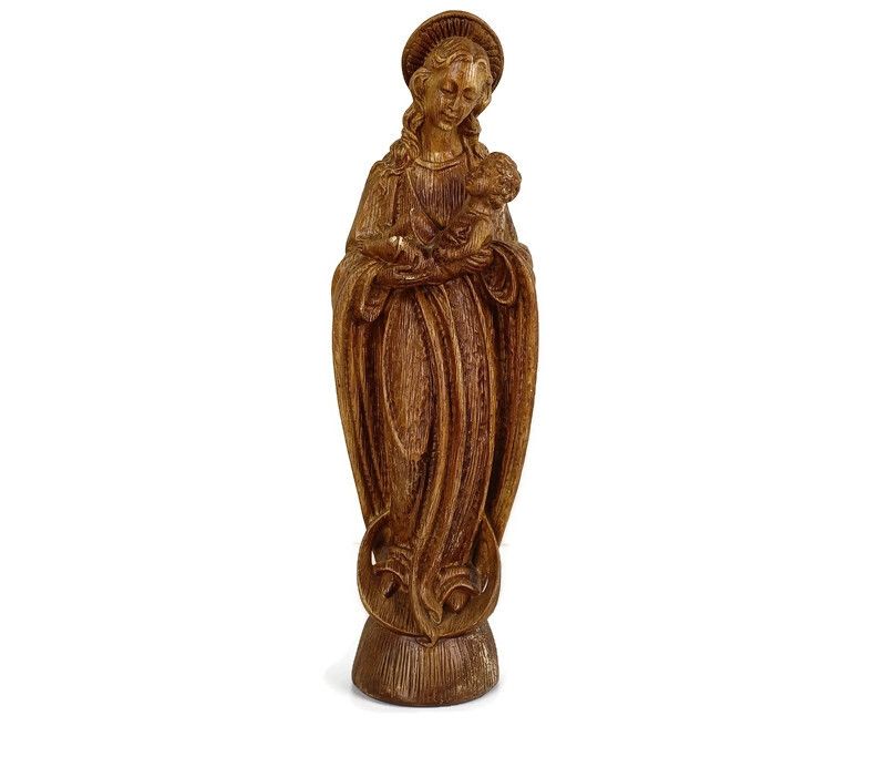 Large Art Deco Statue Our Lady Mary Madonna With Infant Jesus Plaster Antique