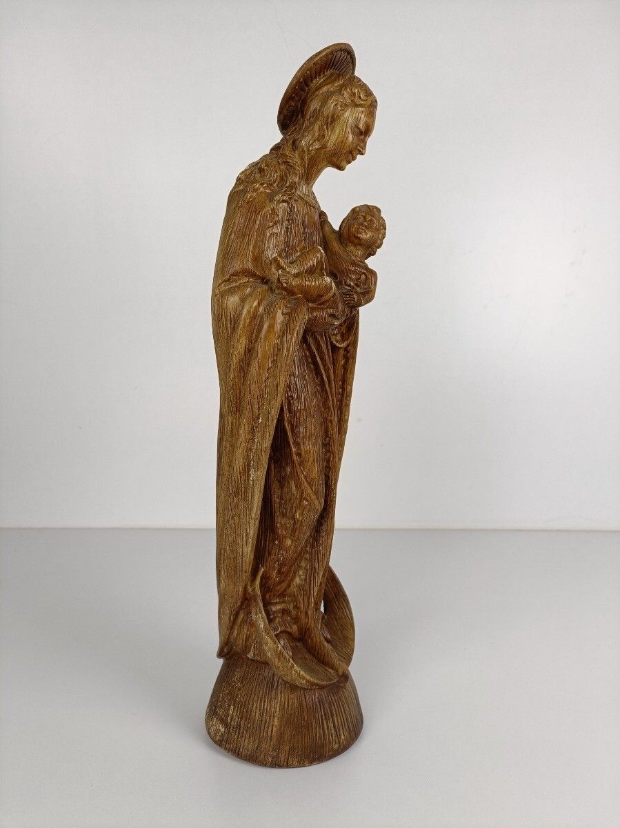 Large Art Deco Statue Our Lady Mary Madonna With Infant Jesus Plaster Antique photo for sale