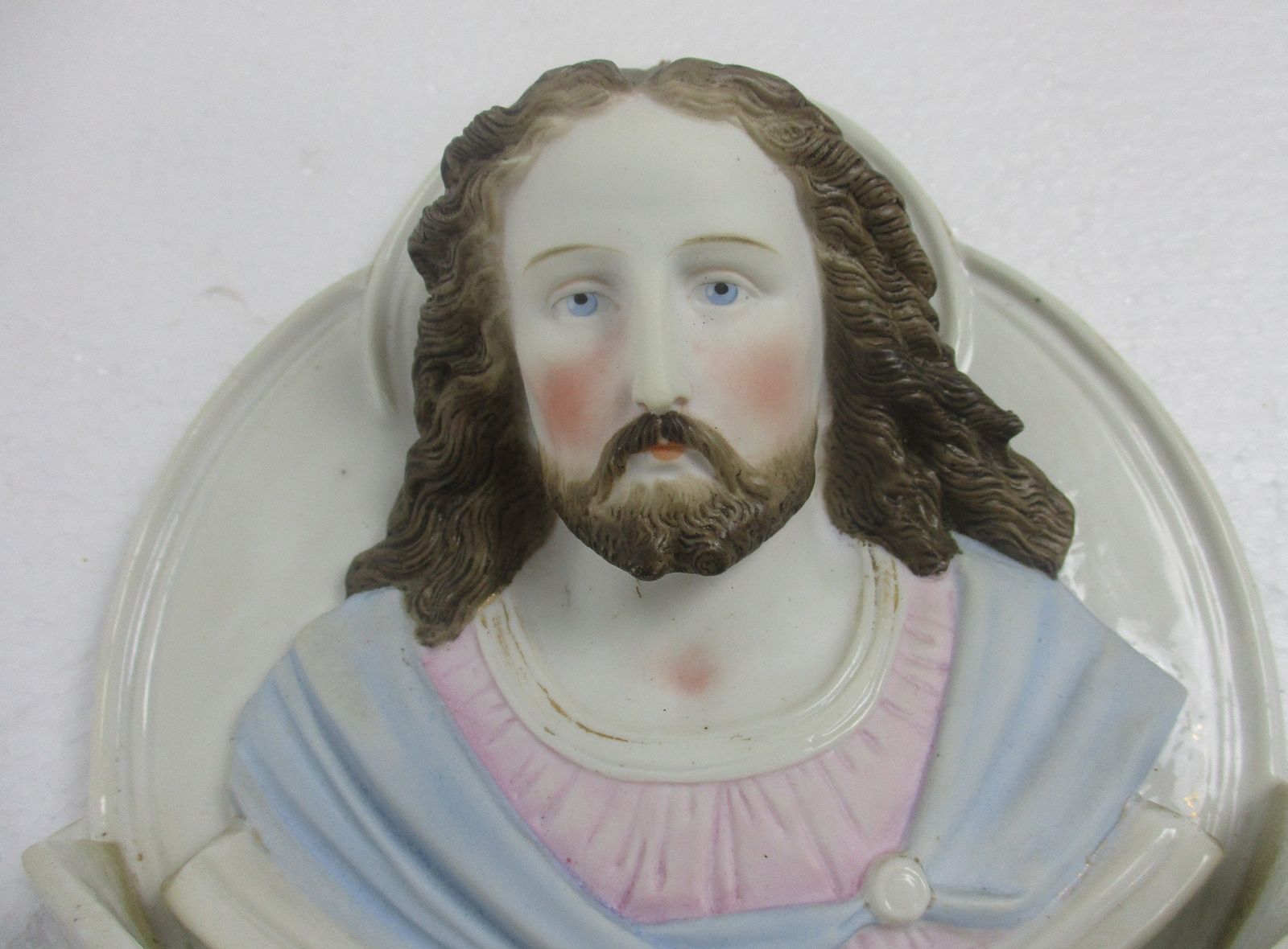 Holy Water Font Vessel  Jesus Christ Head Bisque Htf Beautiful Large photo furniture