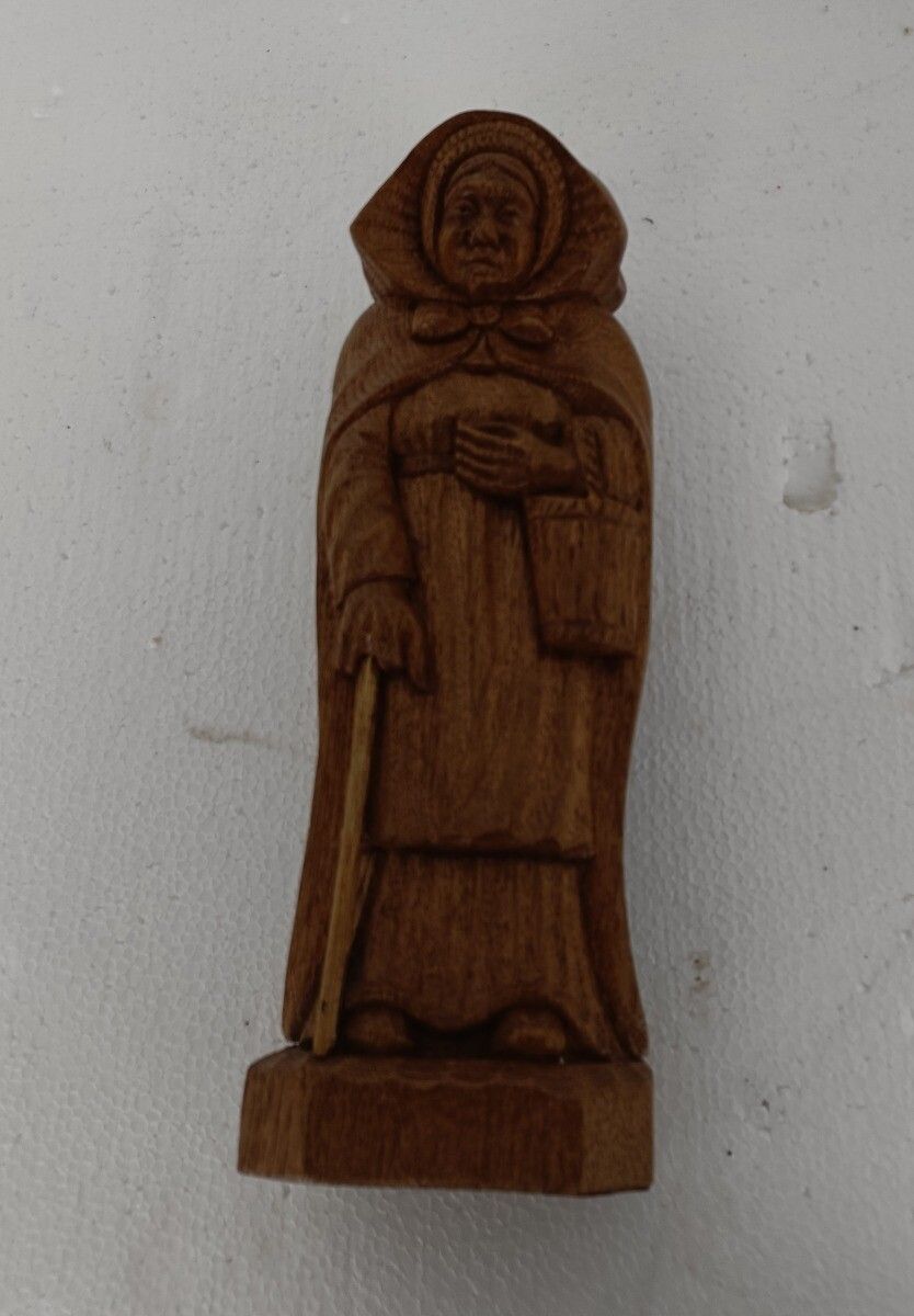 Hand Carved Figurine Statue Sculpture Old Lady With Cane photo vinterior