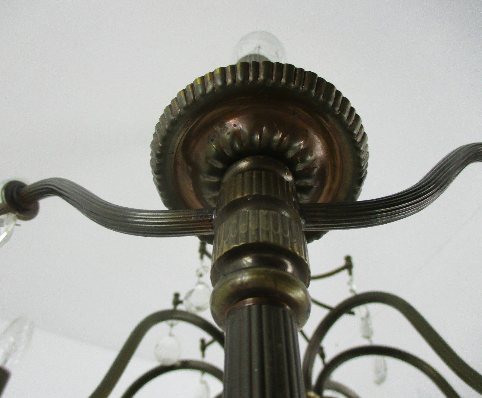 Chandelier 8 Lights Arms  Hollywood Regency Spelter Chandelier Crystal Prisms photo buy